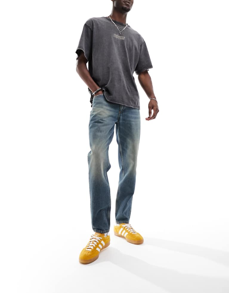 ASOS DESIGN Mens tapered fit jeans in Y2K wash - MBLUE - Blue - Size 28W/32L