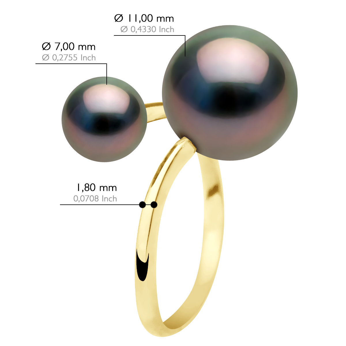 Ateliers Saint Germain Ring Duo Gult guld 2 äkta odlade Tahitipärlor runda 7-8 och 11-12 mm dam – bild 2