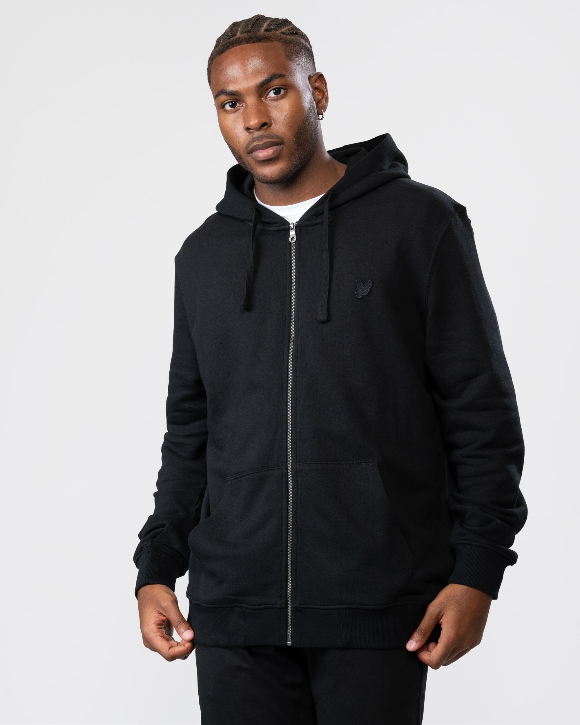 Thumbnail - Lyle & Scott Tonal Eagle Jet Black Kapuzenpullover Mit Durchgehendem Reißverschluss