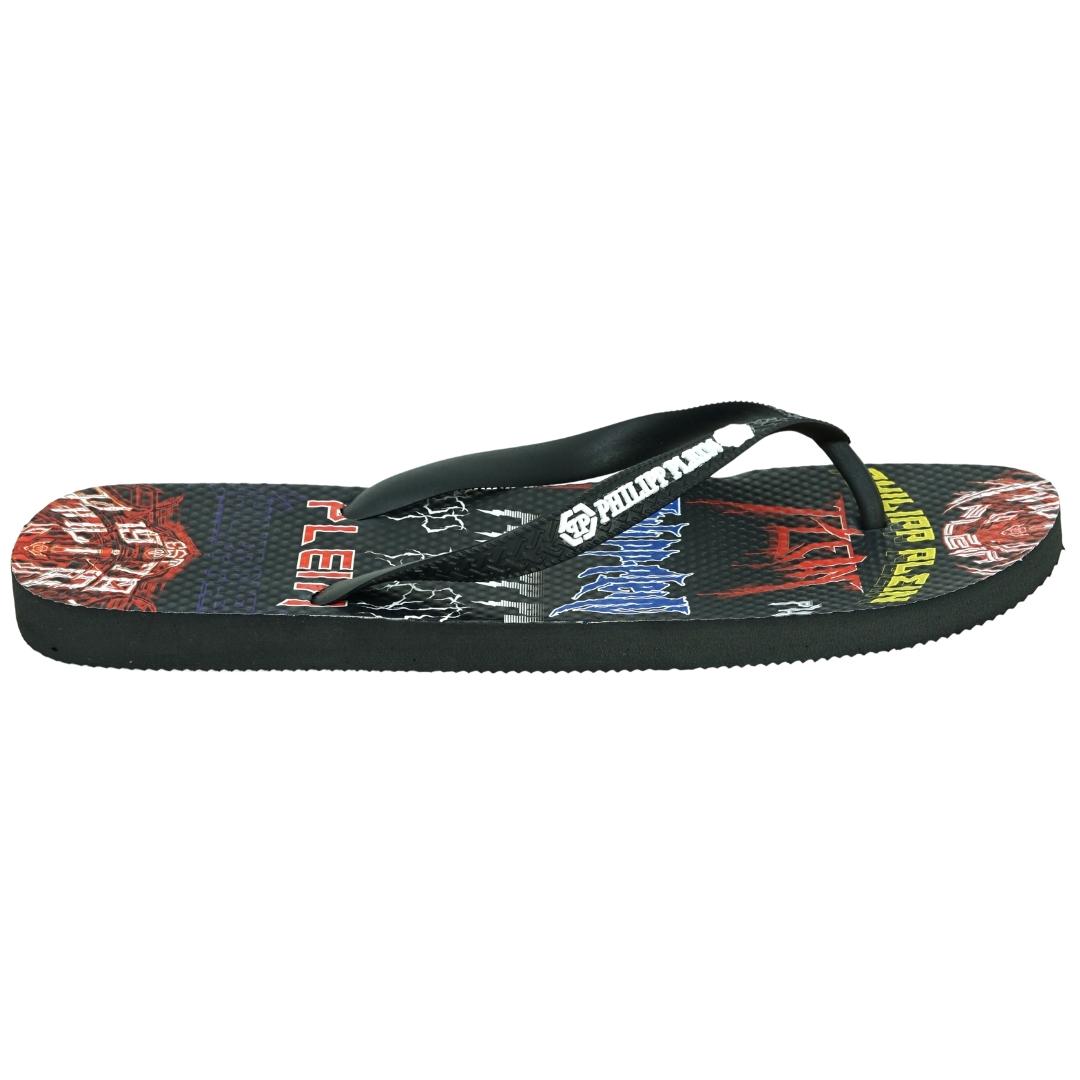 Thumbnail - Philipp Plein Rock Logos Schwarze Flip-Flops