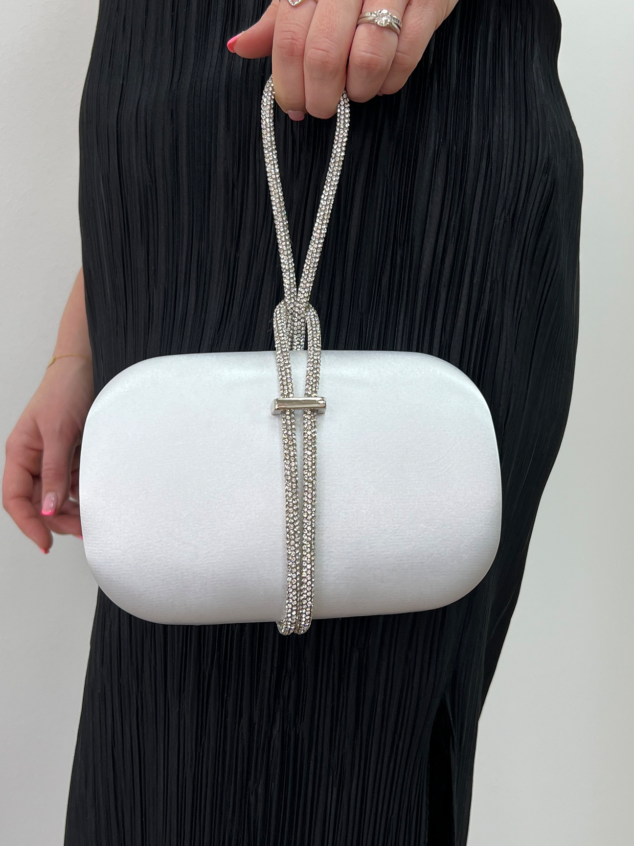 SVNX Womens Silver Clutch bag with Crystal Stap Handle - One Size