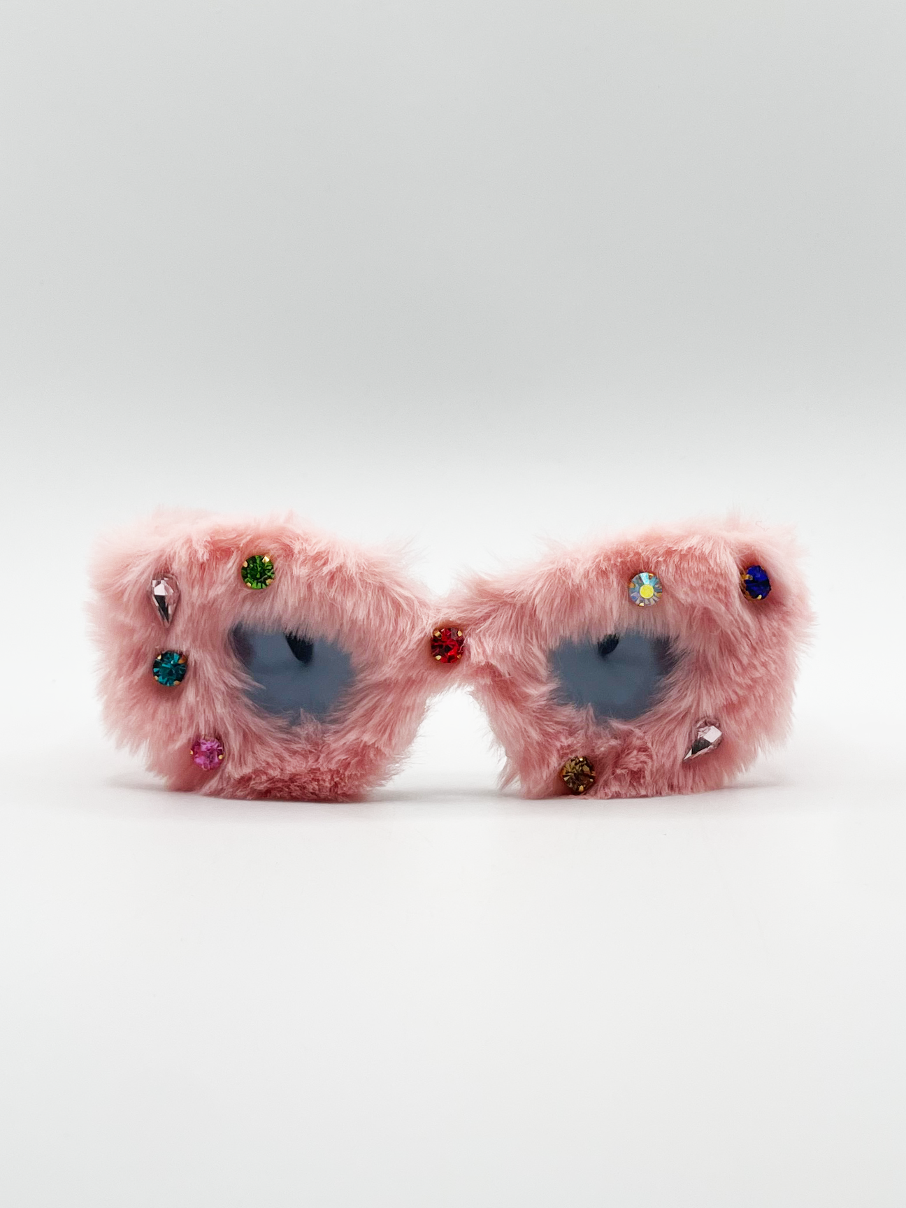 SVNX Womens Faux fur Cateye Sunglasses with multicoloured Gems in Pink - One Size