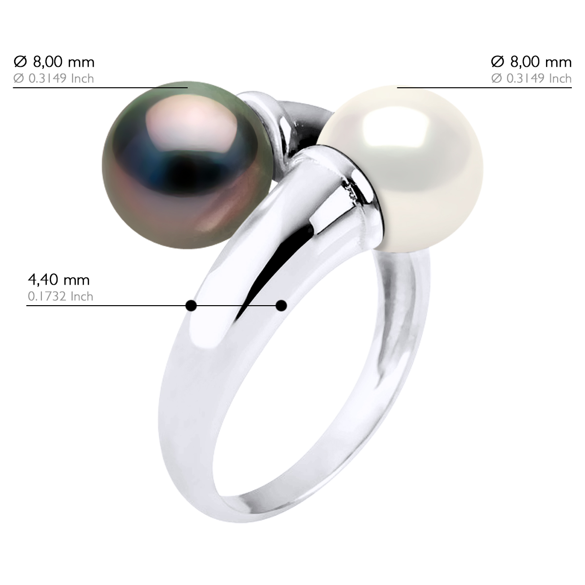 Ateliers Saint Germain Ring You & Me Prestige av Silver 925 Rhodiumpläterad utsmyckad med äkta odlade Tahitipärlor och FRESHWATERCOLOR NATURAL WHITE - 8-9 mm dam – bild 2