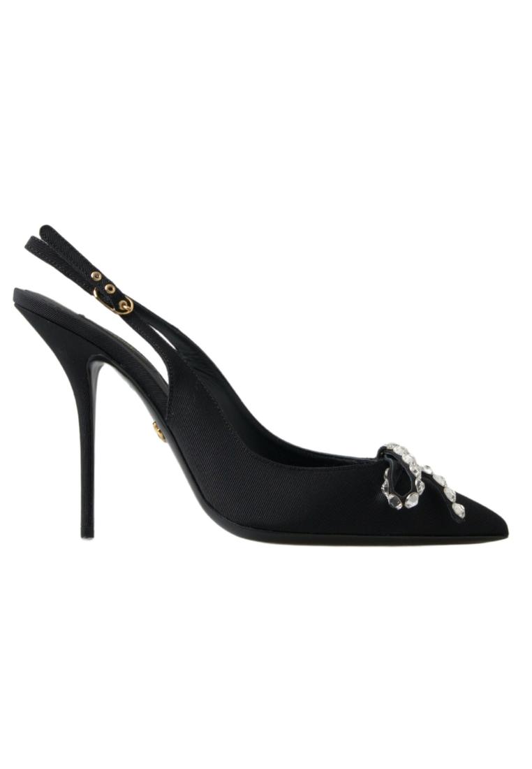 Dolce & Gabbana WoMens Black Crystal Embellished Slingback Heel Shoes – Size 39.5 EU/IT