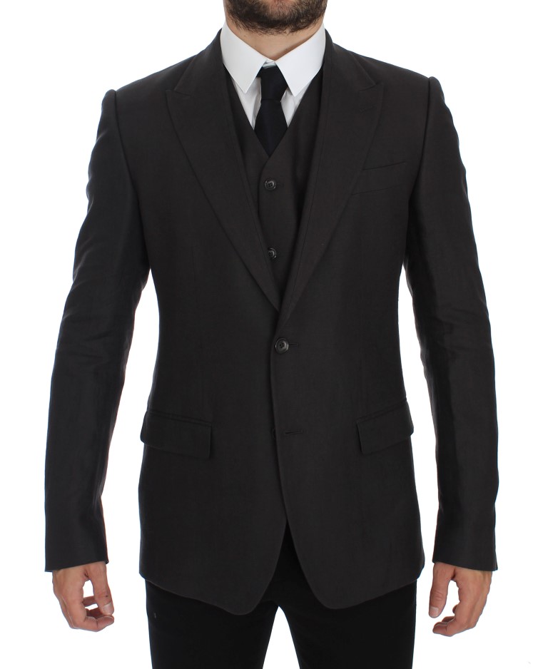 Dolce & Gabbana Mens Linen Slim Fit Blazer Vest - Grey - Size IT 52 (Men's)