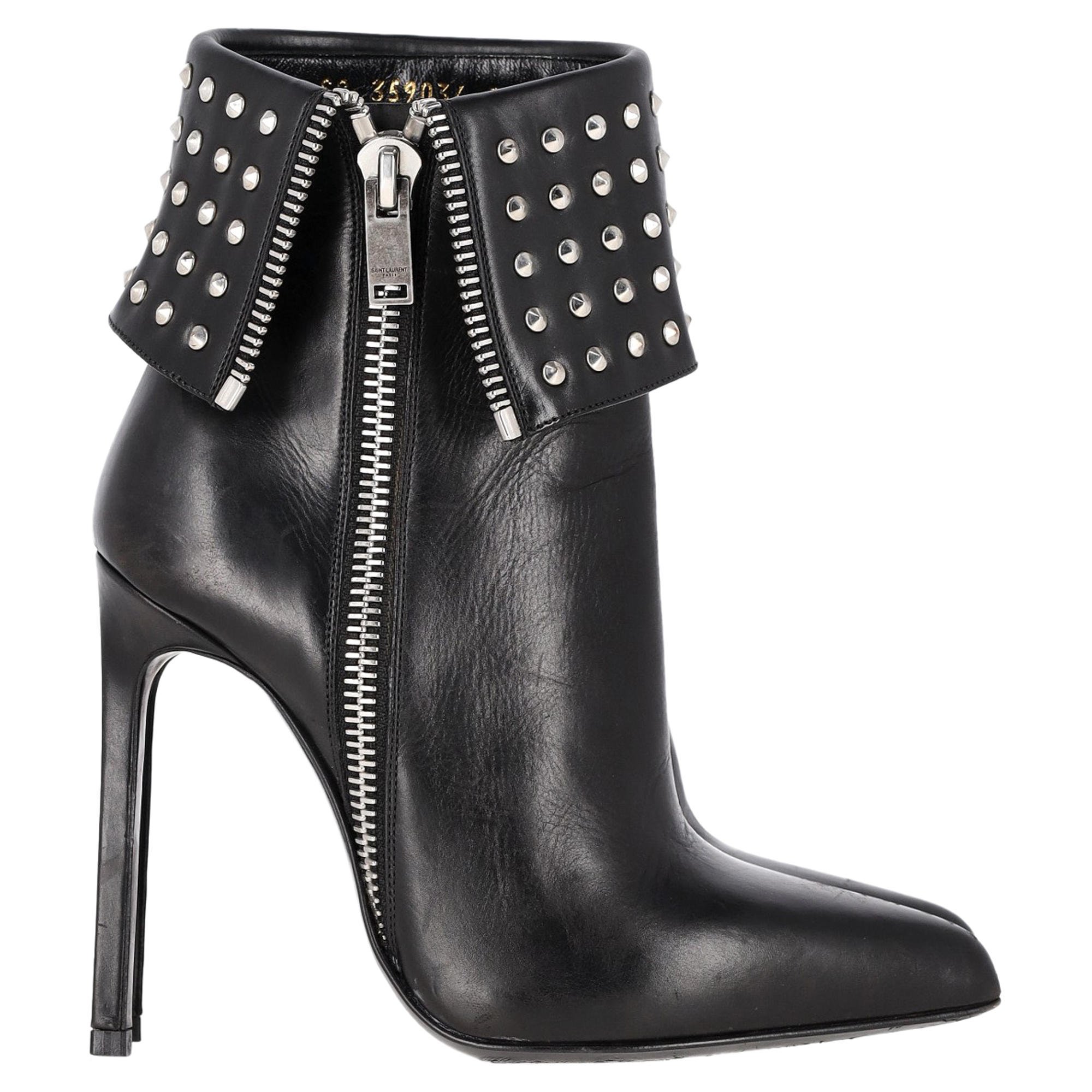 Saint Laurent Paris Vikbar Nitar Stövletter i Svart Läder