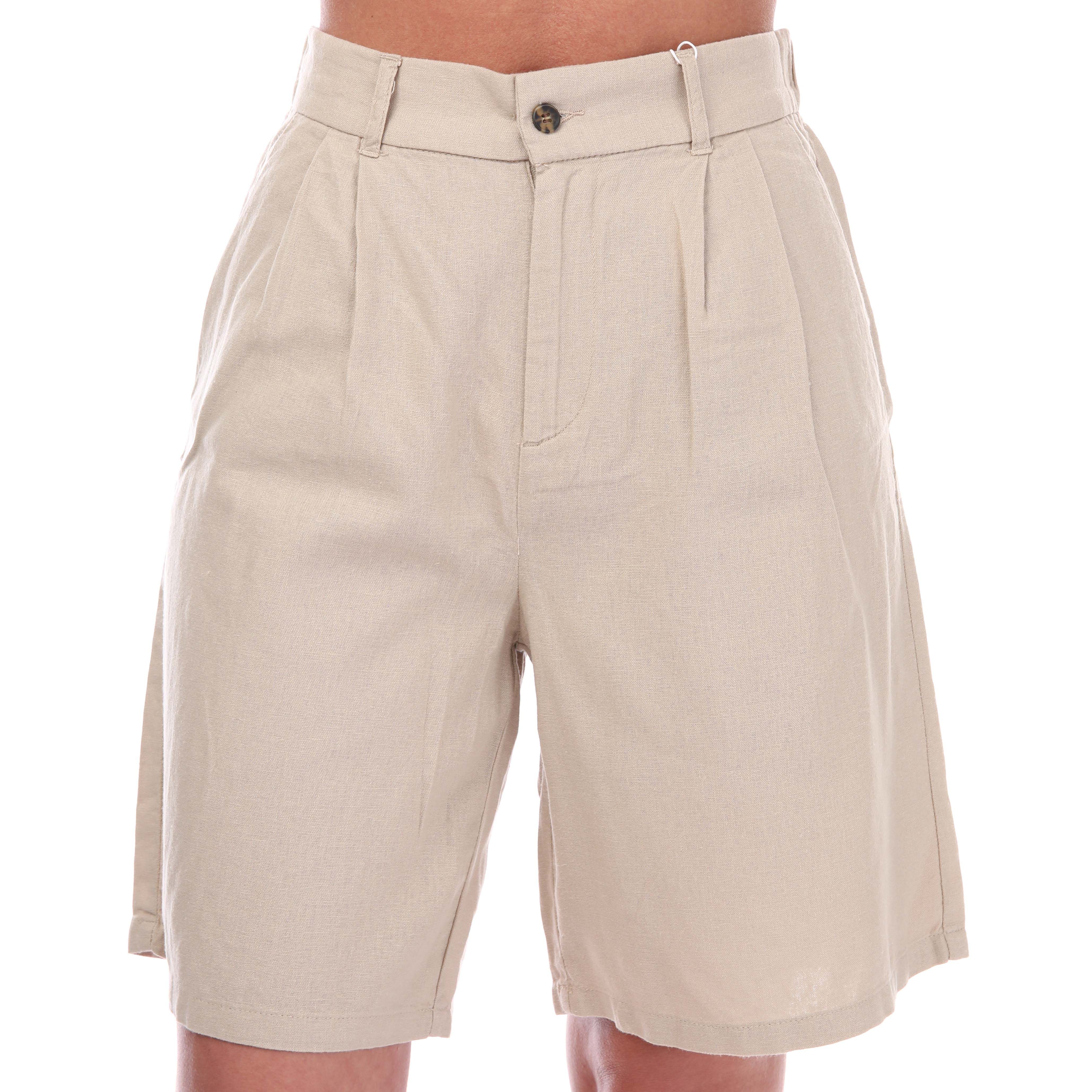 Only Caro linnen short met hoge taille voor dames, crème