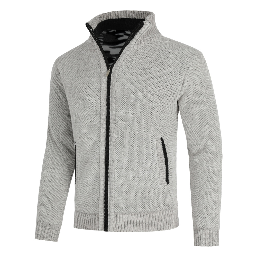 Allthemen Herrkofta med dragkedja och ståkrage, fodrad tjock stickad pullover – bild 2