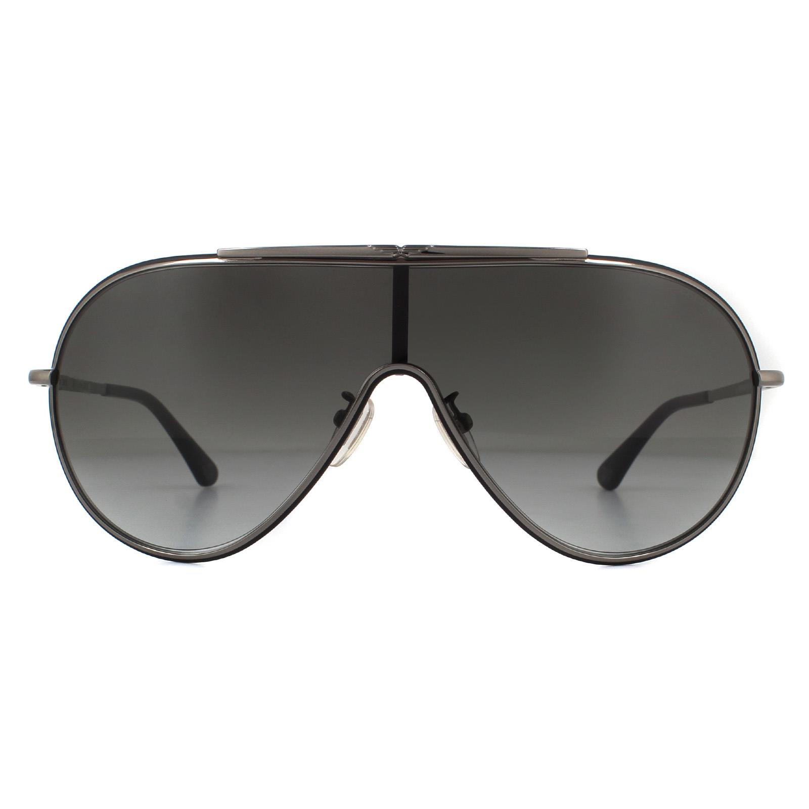 Police Shield Mens Shiny Gunmetal Smoke Grey Gradient Sunglasses - One Size