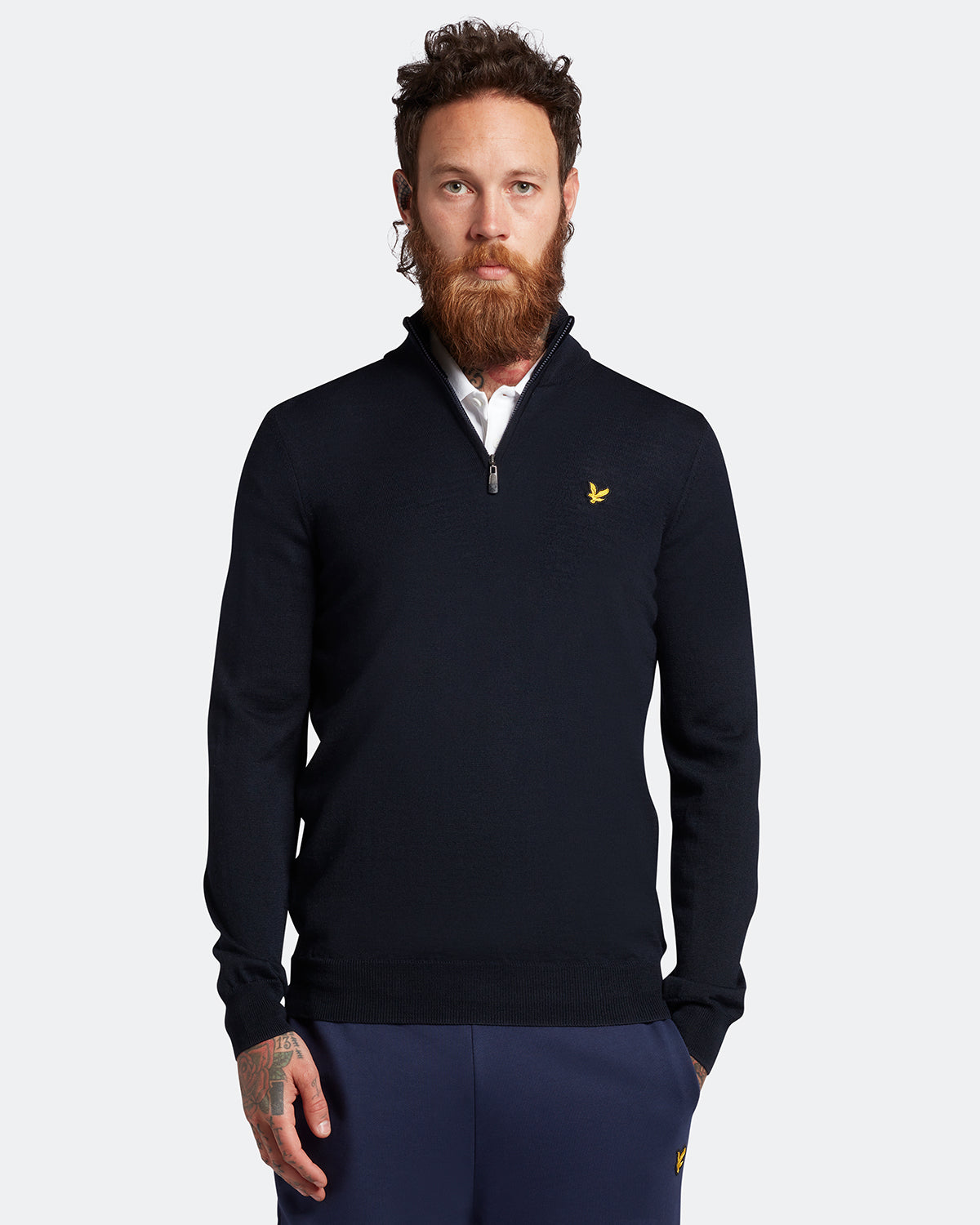 Thumbnail - Men's Lyle & Scott Golf Core 1/4 Zip Merino Jumper in Navy