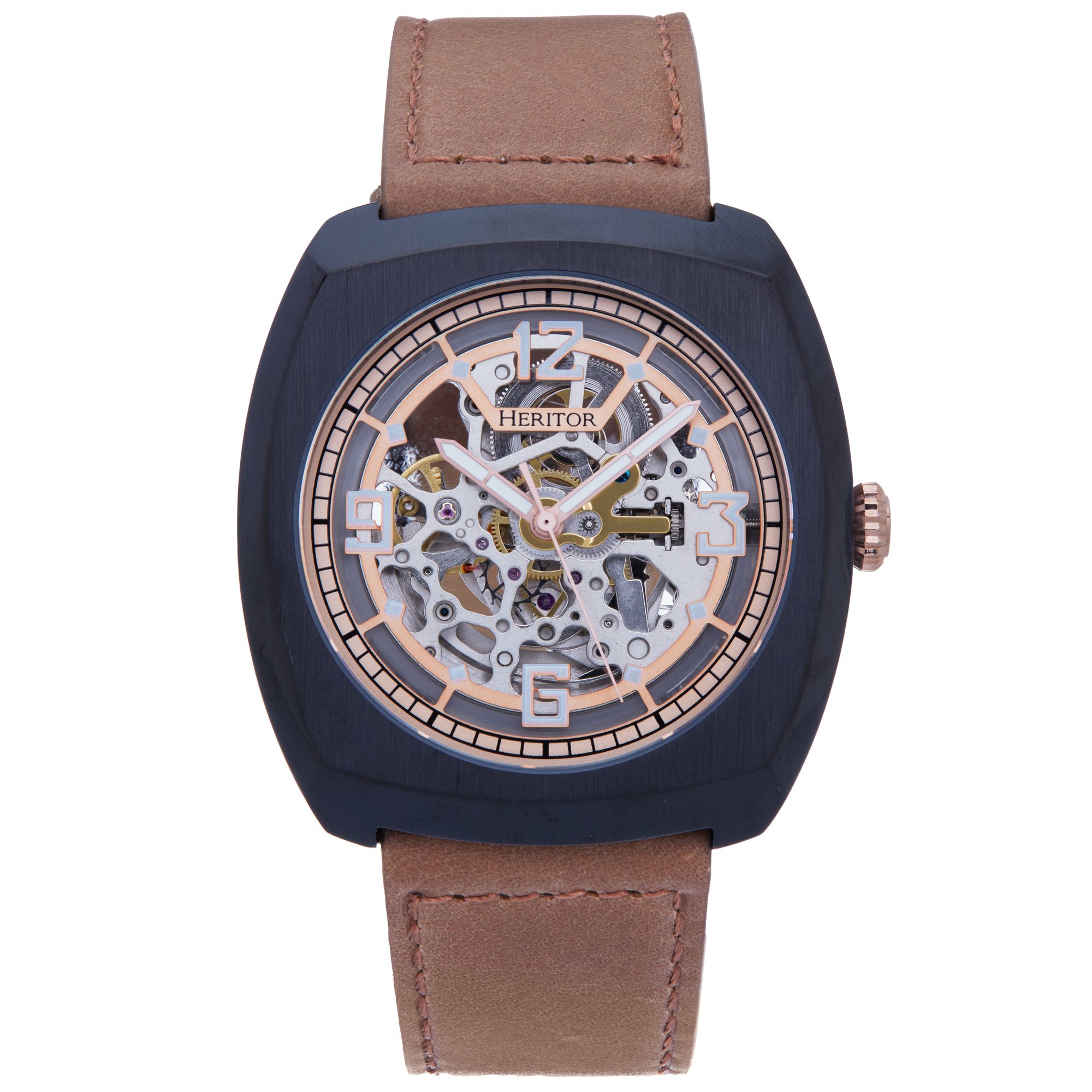 Thumbnail - Heritor Automatikuhr Gatling mit skelettiertem Lederarmband