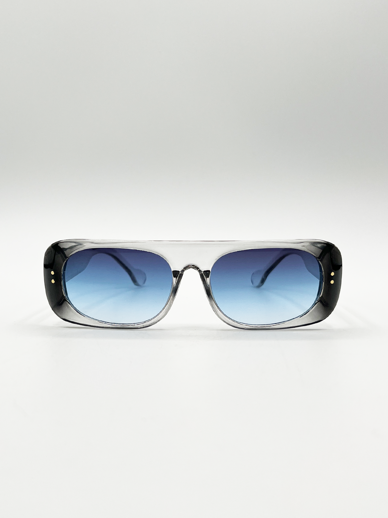 SVNX Unisex Flat Top Oval Sunglasses Grey-Blue - Blue/Dark Grey - One Size