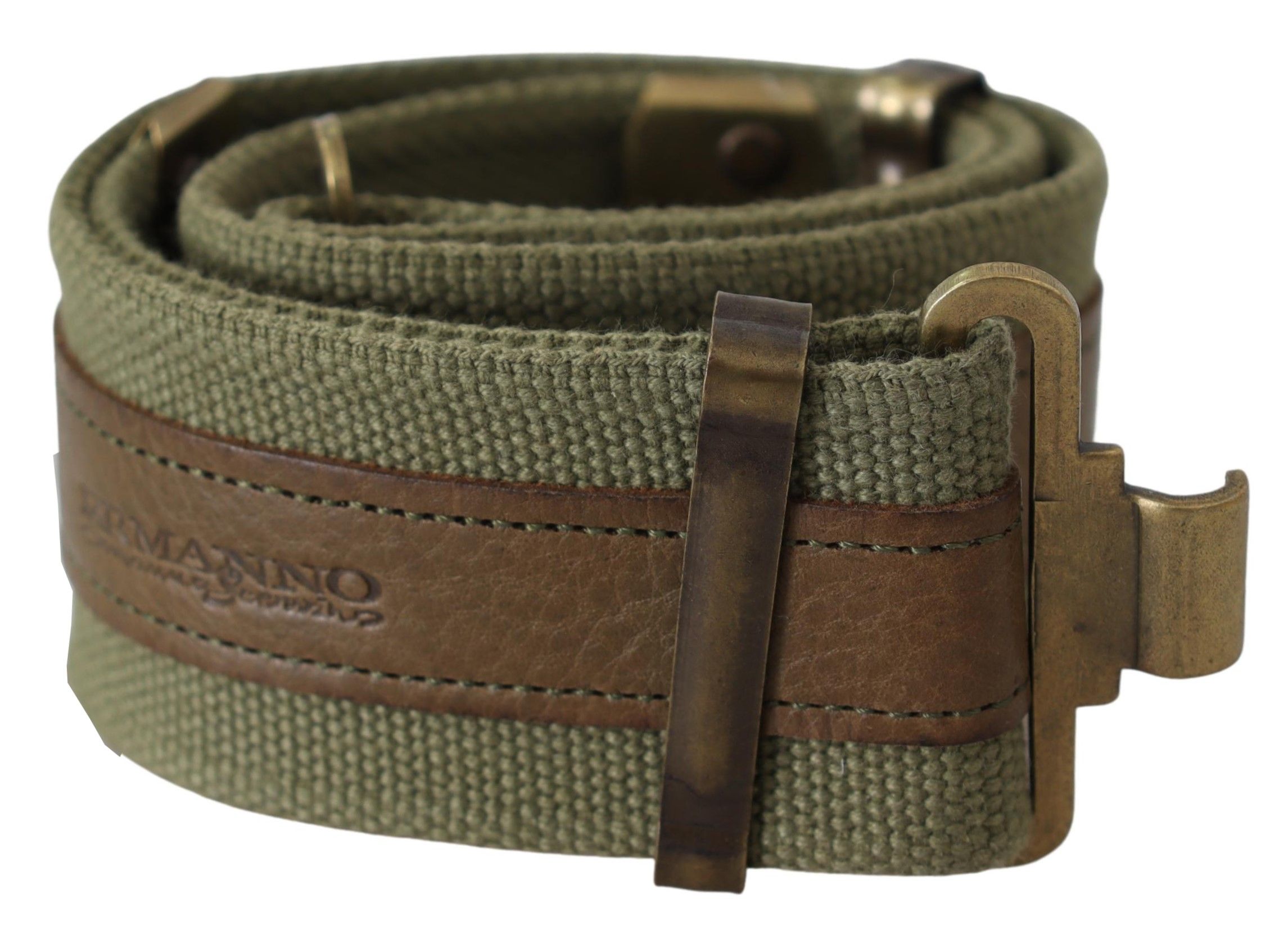 Ermanno Scervino WoMens Green Leather Rustic Bronze Buckle Army Belt Cotton - Size 80 cm