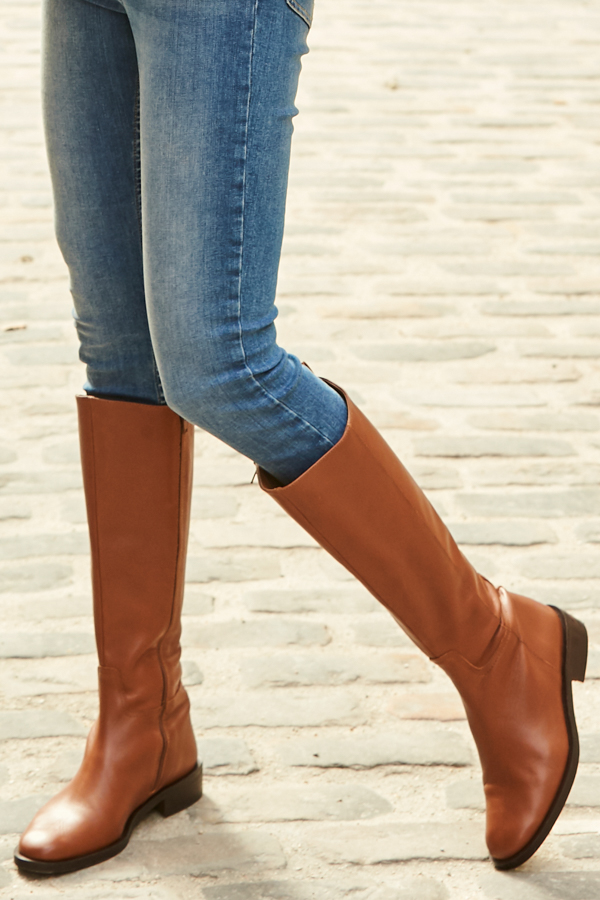 Sosandar Womens Luna Tan Leather Flat Knee High Boot – Size UK 3