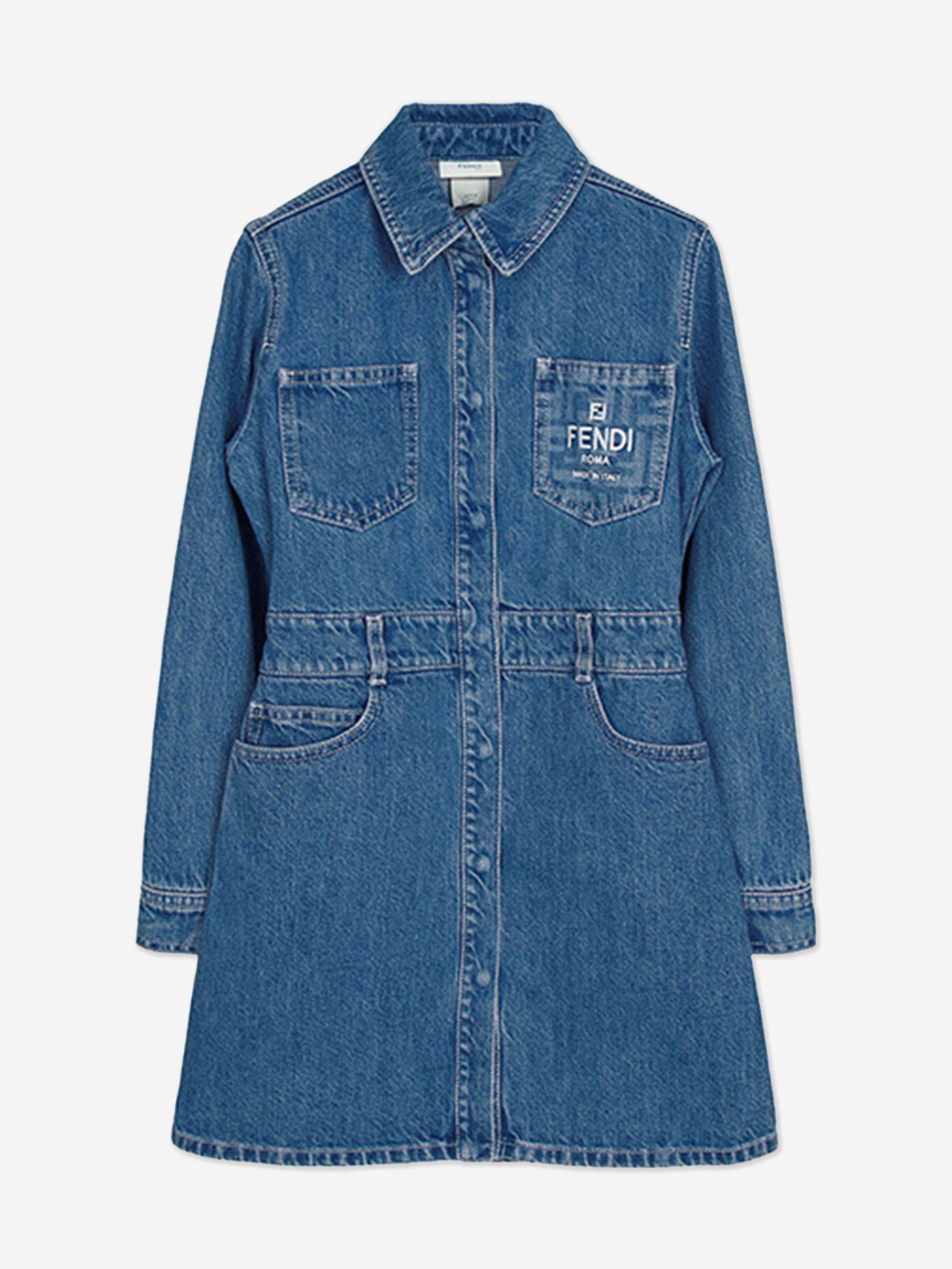 Fendi Girls Denim FF Logo Shirt Dress in Blue – Size 3Y