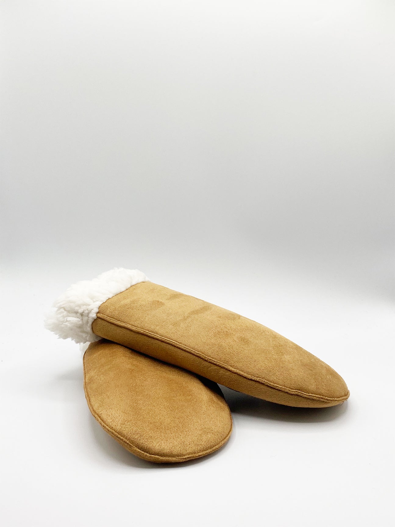 SVNX Womens Faux Suede Mittens With Borg Lining - Beige - One Size