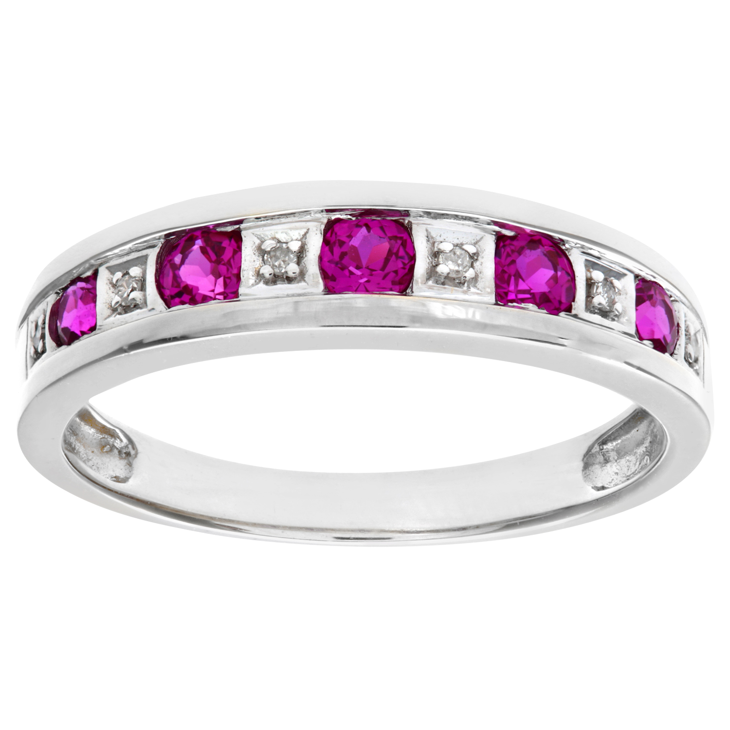 Diamant L’Eternel Womens Round Brilliant Ruby and Diamonds 9ct White Gold Eternity Ring – Size N