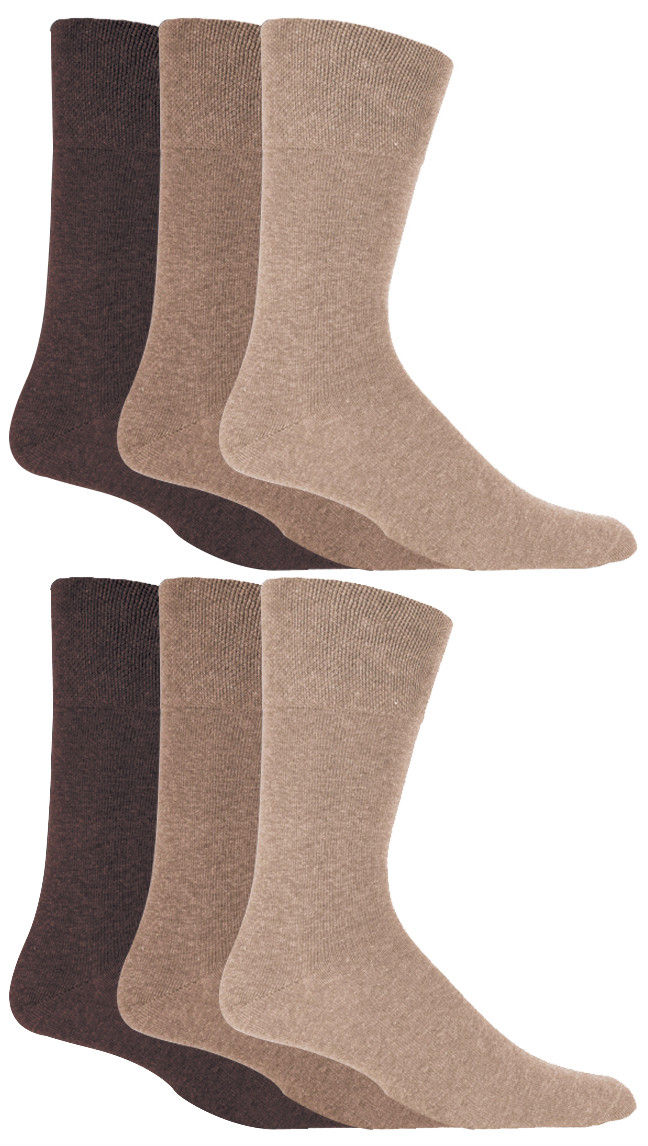 Thumbnail - Gentle Grip - Herren 6 Paar Multipack Diabetiker Socken mit Honigkamm oben und Hand verbunden Zehennähte - Braun