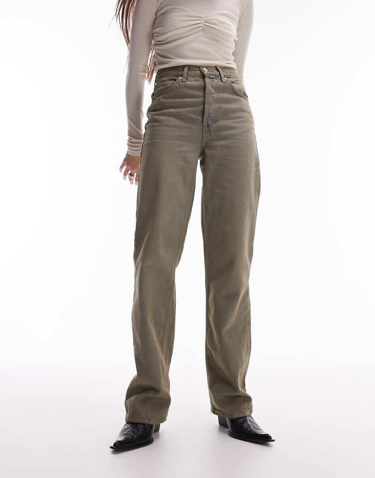 Topshop Womens Kort high rise straight jean in tinted grey-Blue - Size 25W/32L