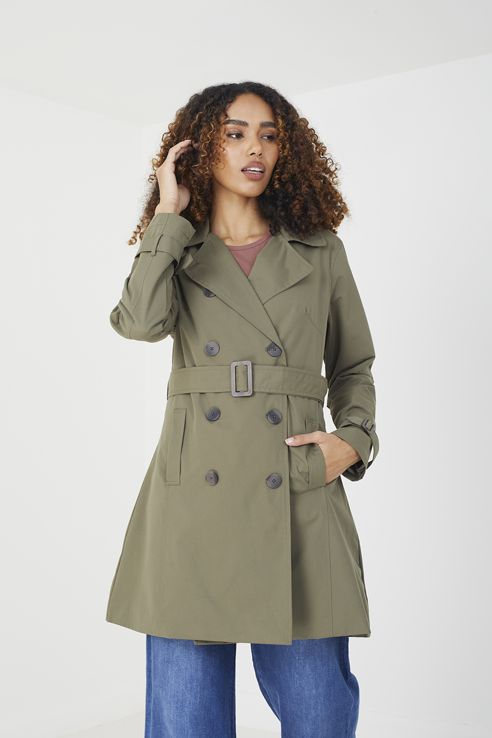 Brave Soul Womens Women Classic Trench Coat Belted Smart Jacket - Khaki - Size 10 UK