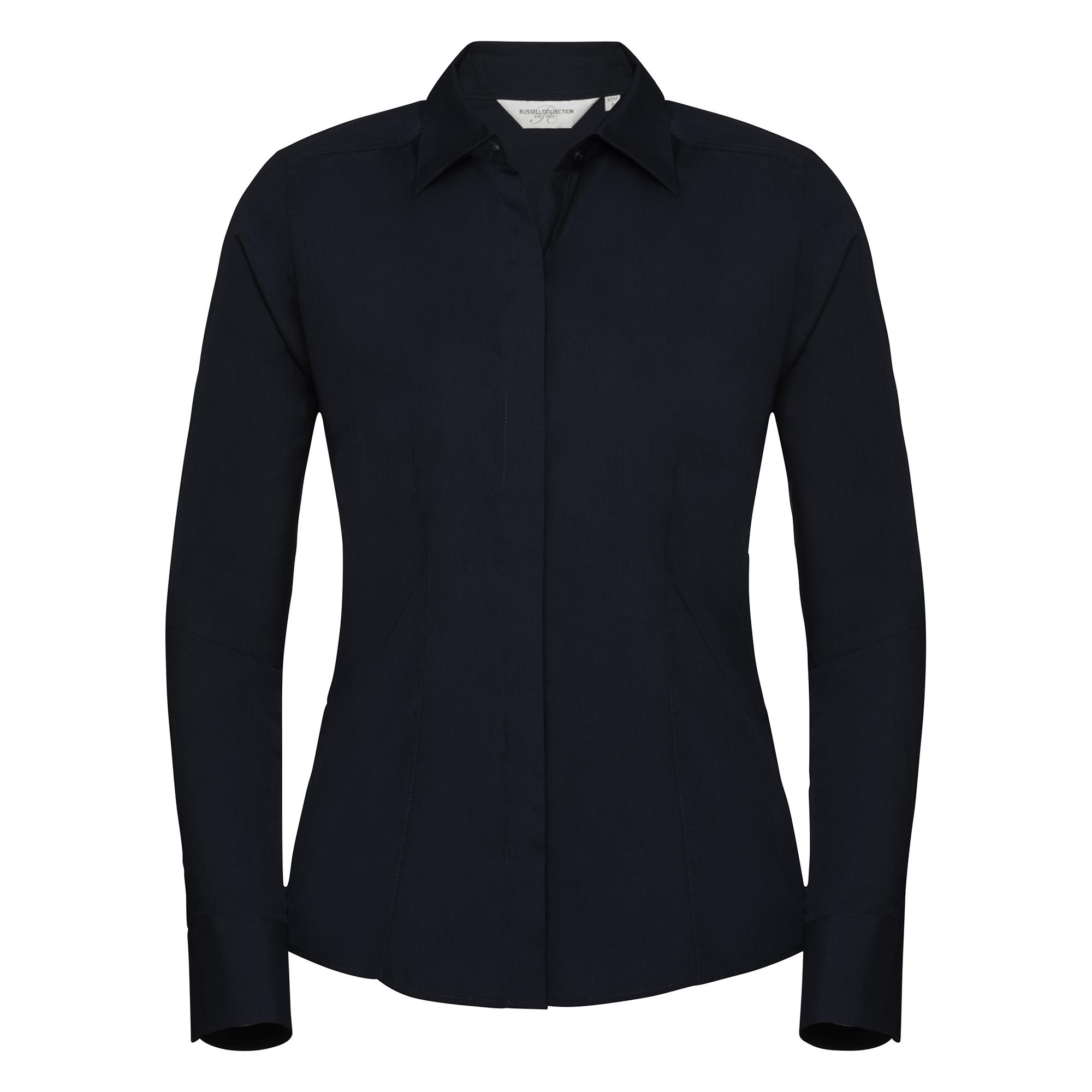 Russell Collection Popelin Bluse / Hemd, Langarm, pflegeleicht, tailliert (Marineblau)