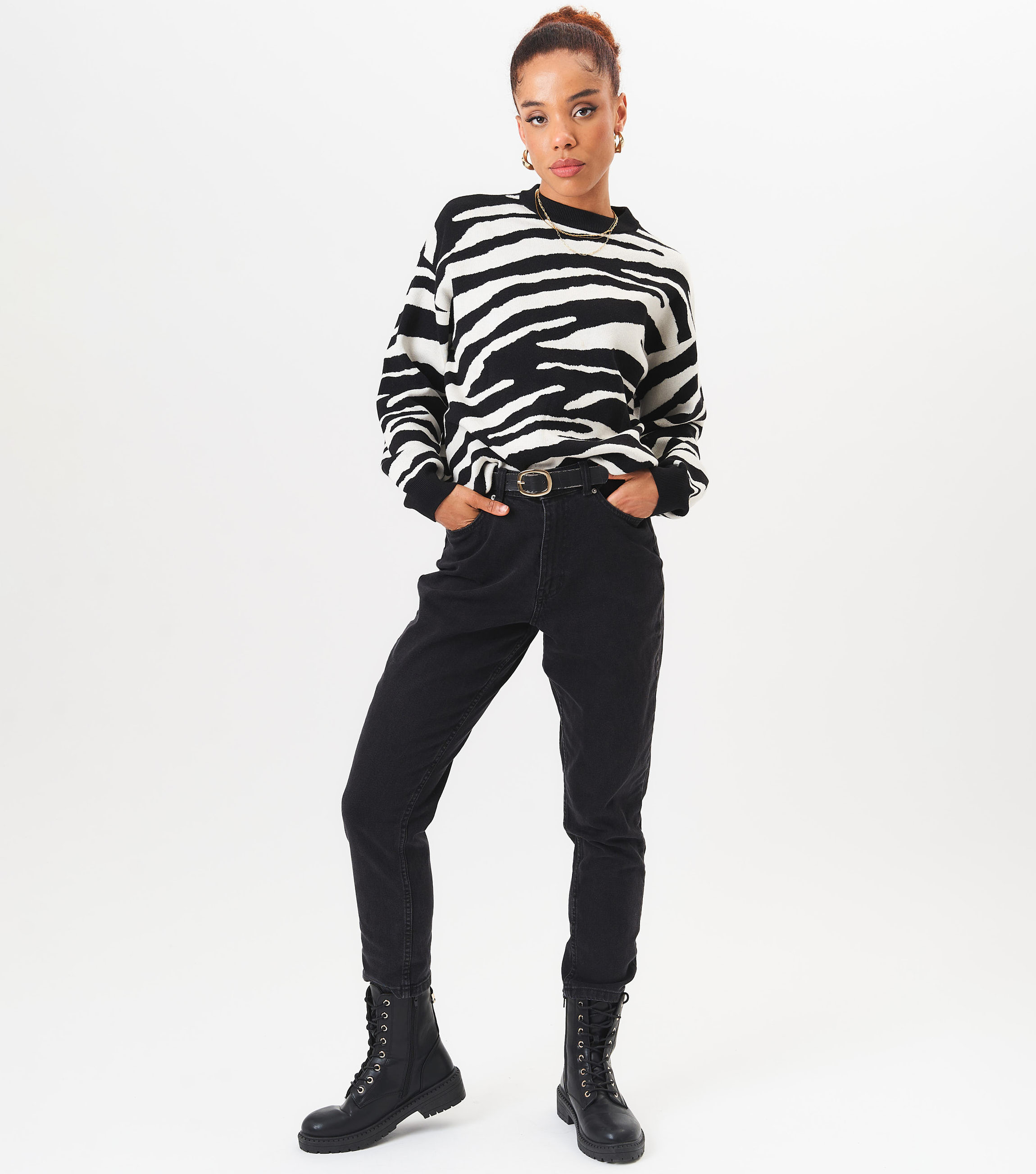 Thumbnail - Zebra-Muster Übergröße Pullover