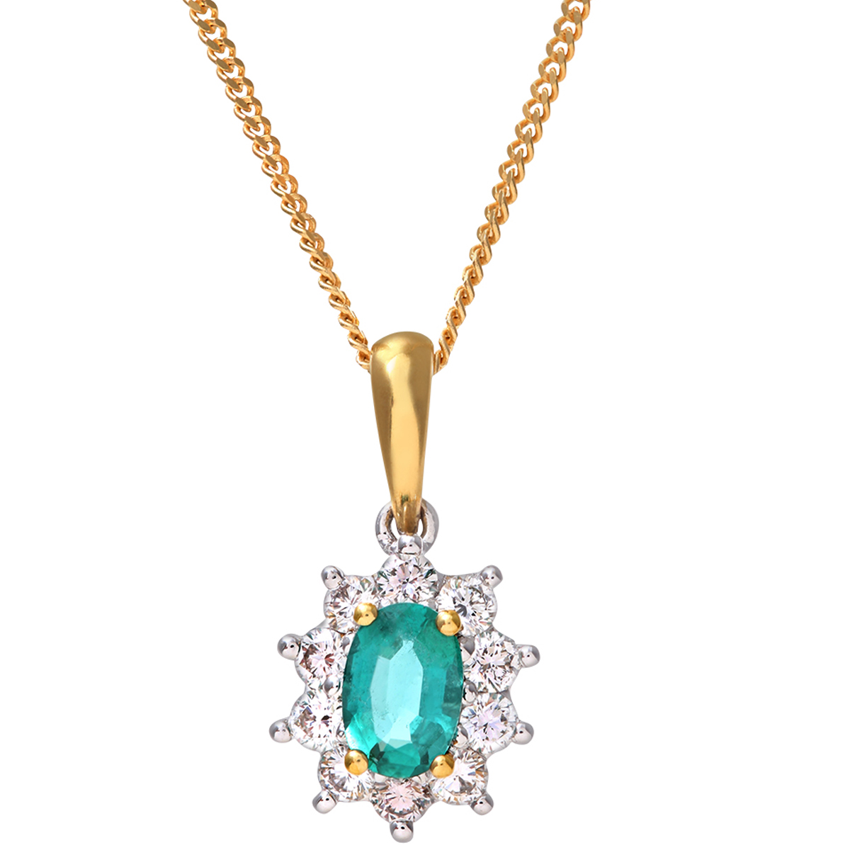 Diamant L’Eternel Womens Cluster Pendant, 18ct Yellow Gold Diamond and Emerald 0.35ct Weight – One Size