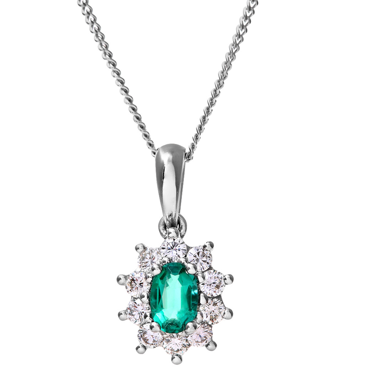 Diamant L’Eternel Womens Cluster Pendant, 18ct White Gold Diamond and Emerald 0.35ct Weight – One Size