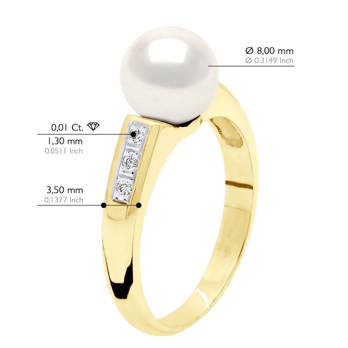 Ateliers Saint Germain Ringsmycke Diamant 0,06 Cts Gult guld Äkta odlad sötvattenspärla rund 8-9 mm ringar dam – bild 2