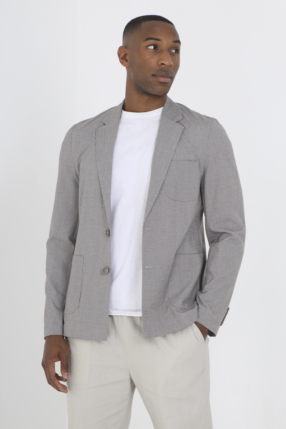 Brave Soul Mens Light Grey 'Canterbury' Check Blazer - Size Medium