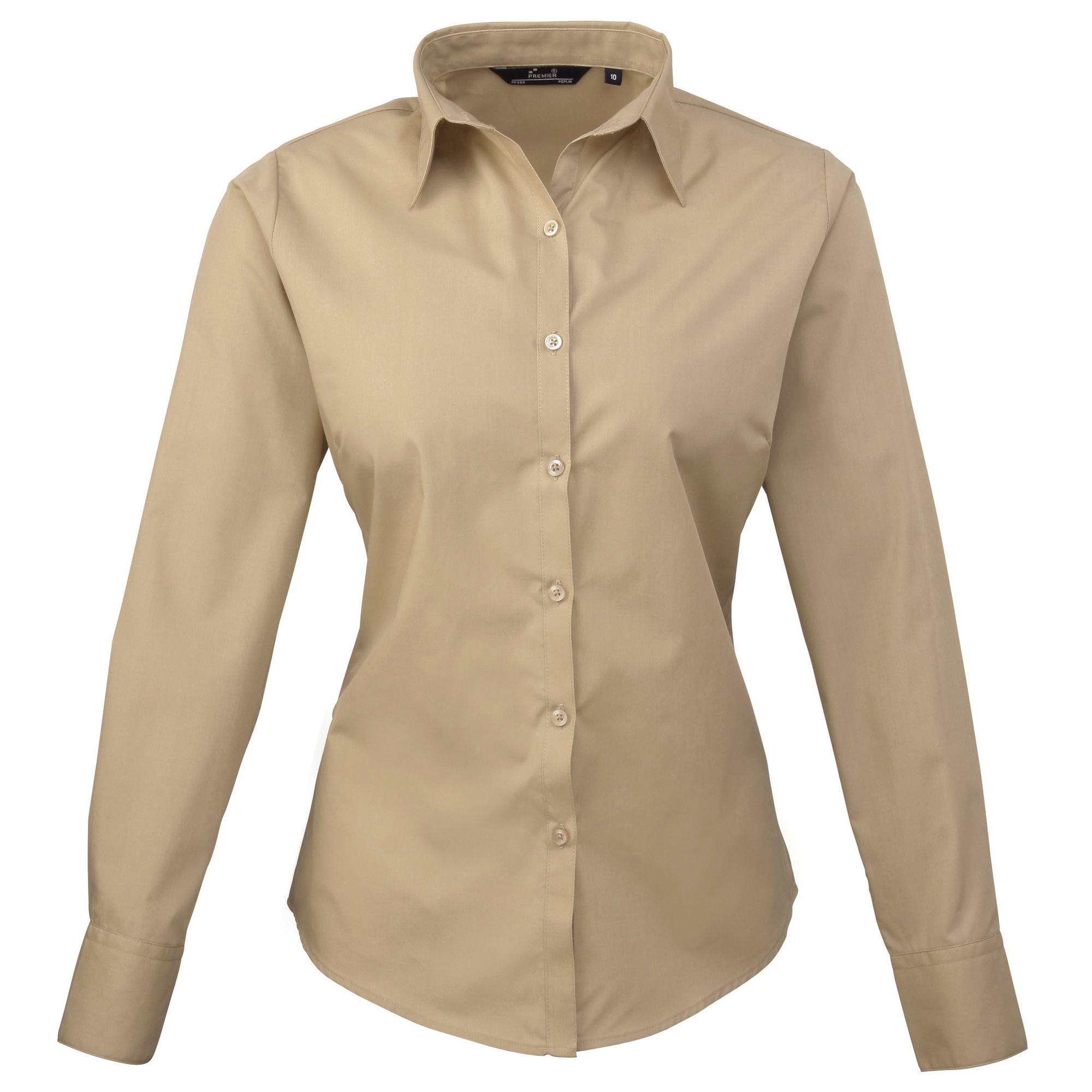 Thumbnail - Premier Damen Popeline Bluse / Arbeitshemd, langärmlig (Khaki)