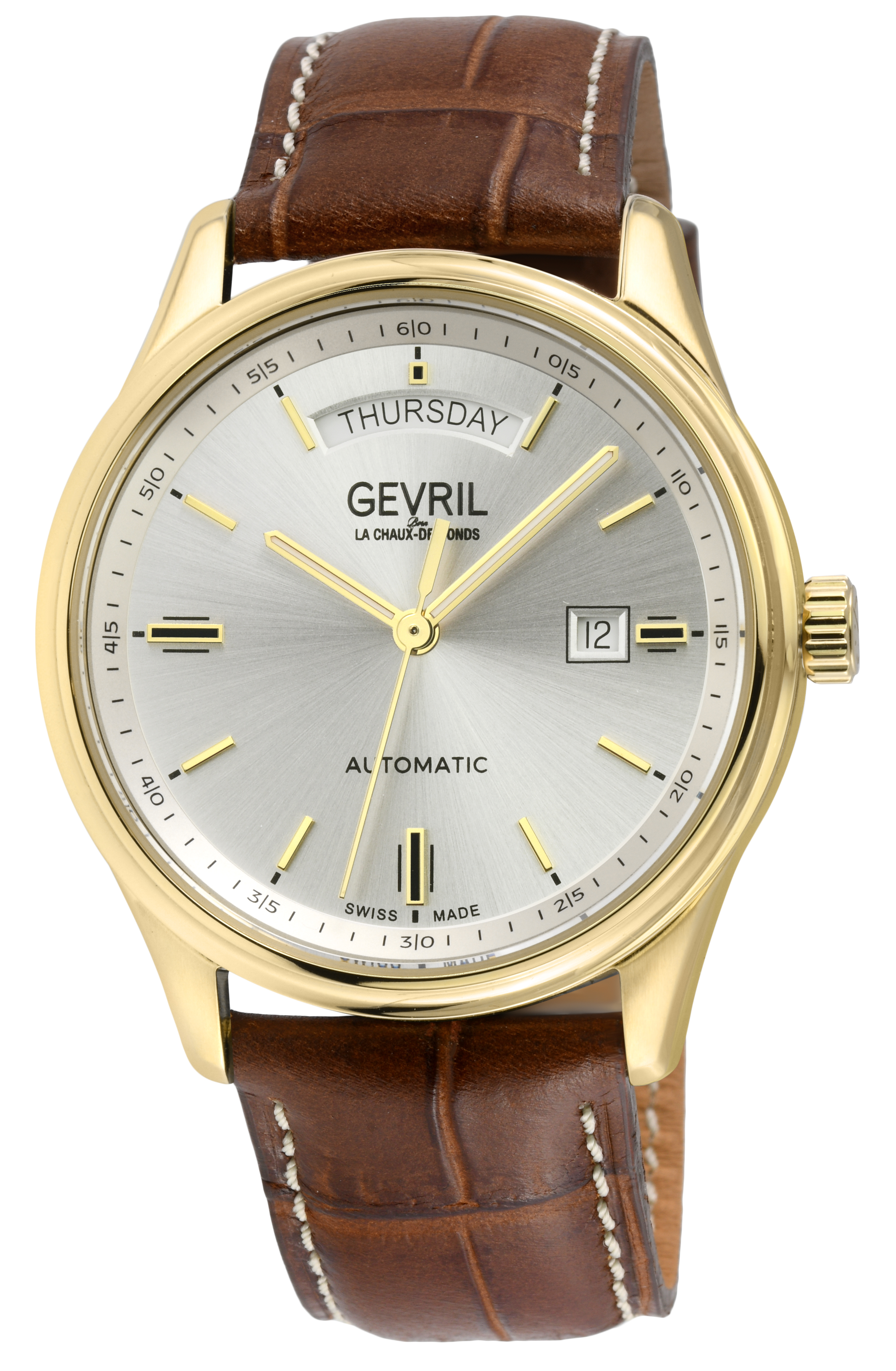 Gevril Mens Excelsior 48203 Swiss Automatic SW240 Watch – Brown – One Size