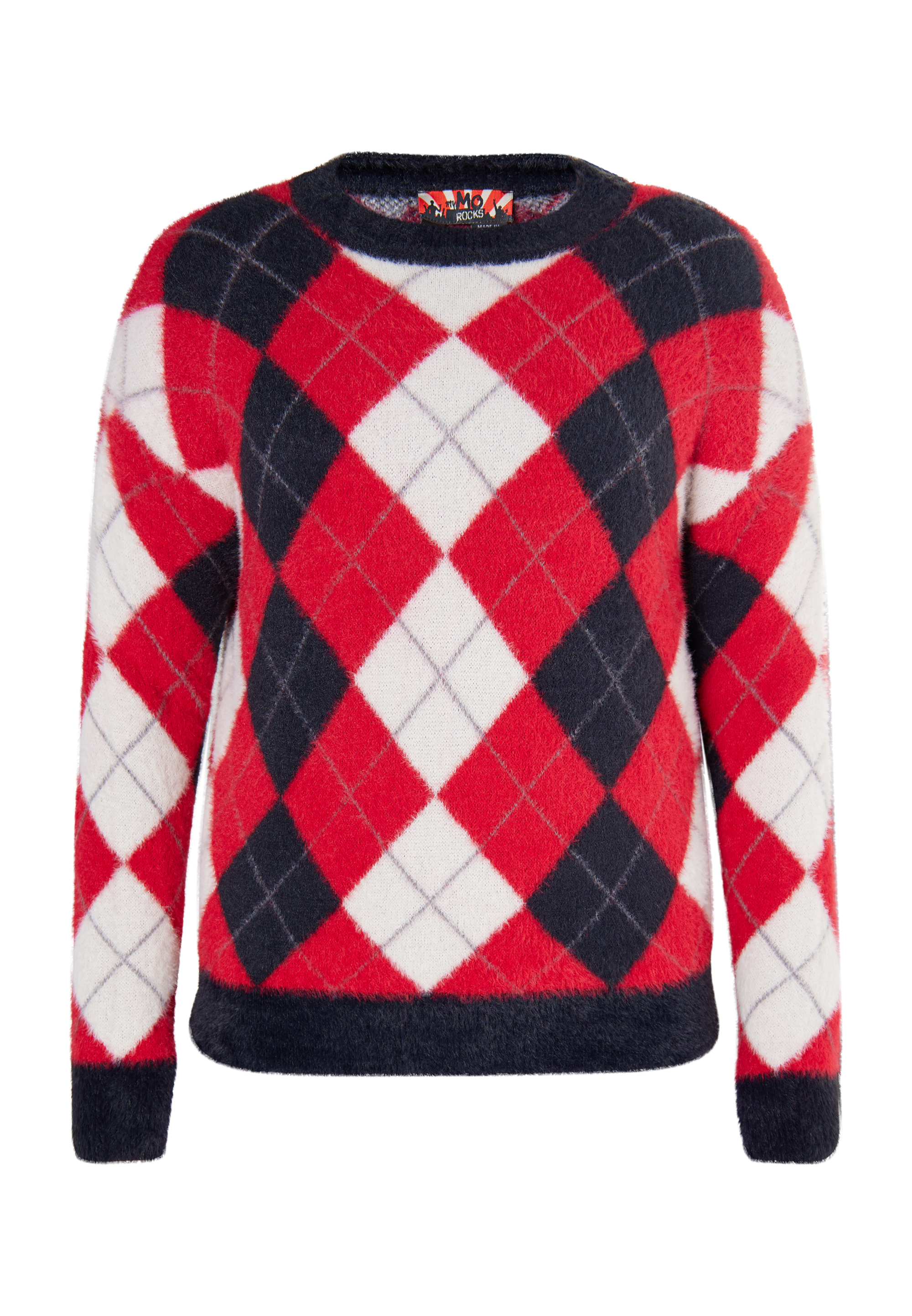 Thumbnail - Mymo Strickpullover Damen Schwarz Rot Mehrfarbig