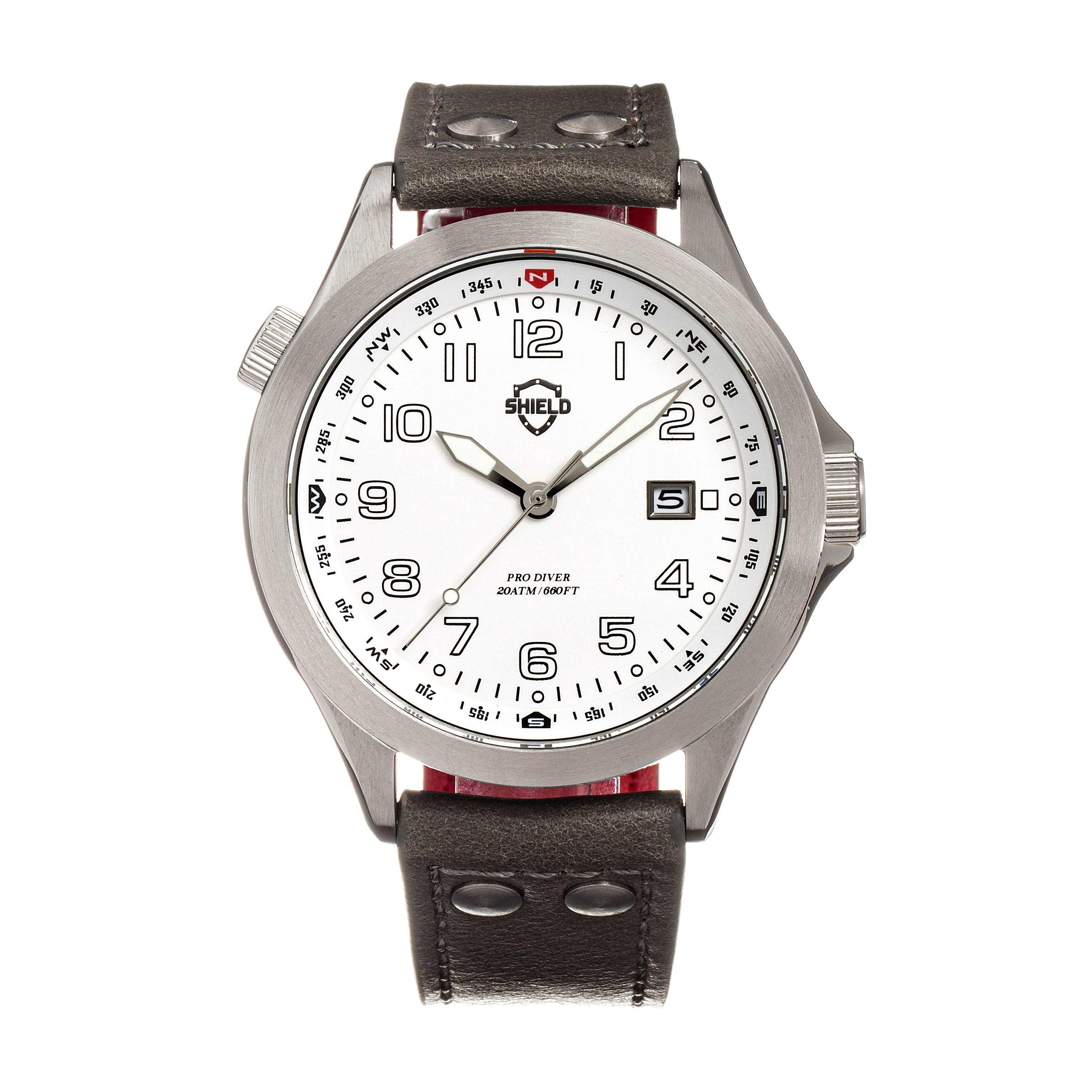 Thumbnail - Shield Palau Montre de plongée pour homme avec bracelet en cuir et date