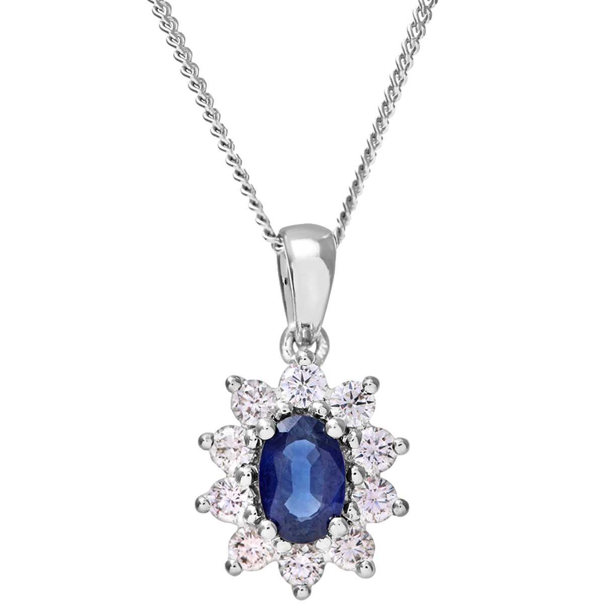 Diamant L’Eternel Womens Cluster Pendant, 18ct White Gold Diamond and Sapphire 0.33ct Weight – One Size