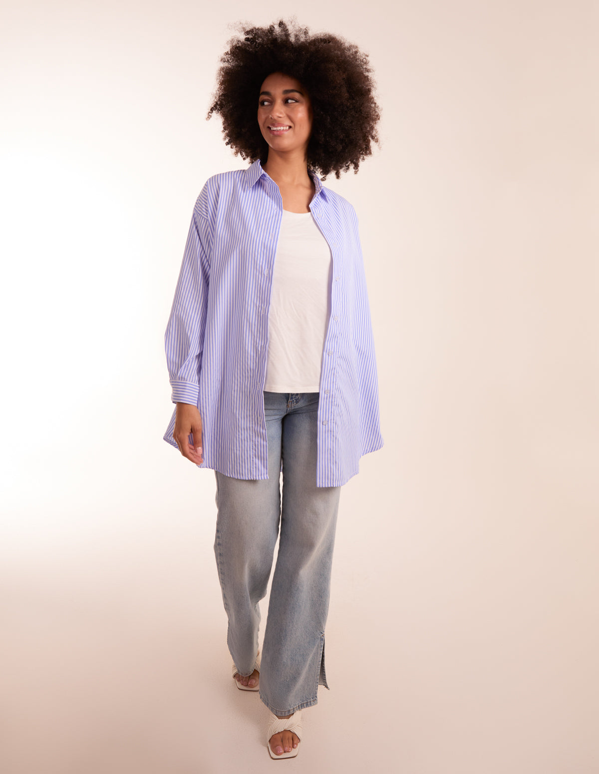 Blue Vanilla Womens Oversized Stripe Shirt - One Size