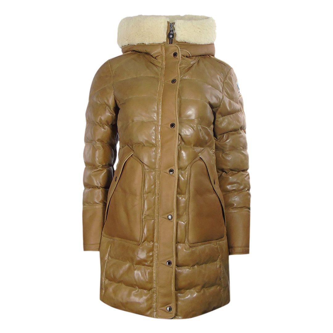 Thumbnail - Parajumpers Demi Special Braune lange Daunenjacke aus Leder