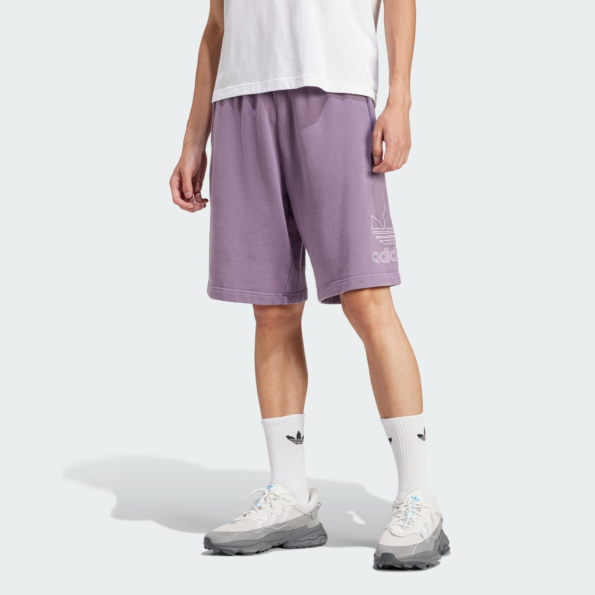 adidas Originals Mens Adicolor Outline Trefoil Shorts - Purple Cotton - Size X-Large