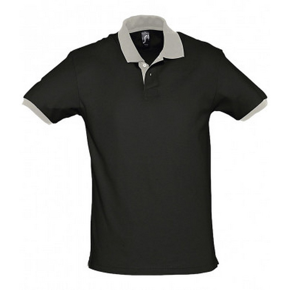 Thumbnail - SOLS Prince Unisex-Kontrast-Piqué-Poloshirt aus Baumwolle mit kurzen Ärmeln (Schwarz/Hellgrau)