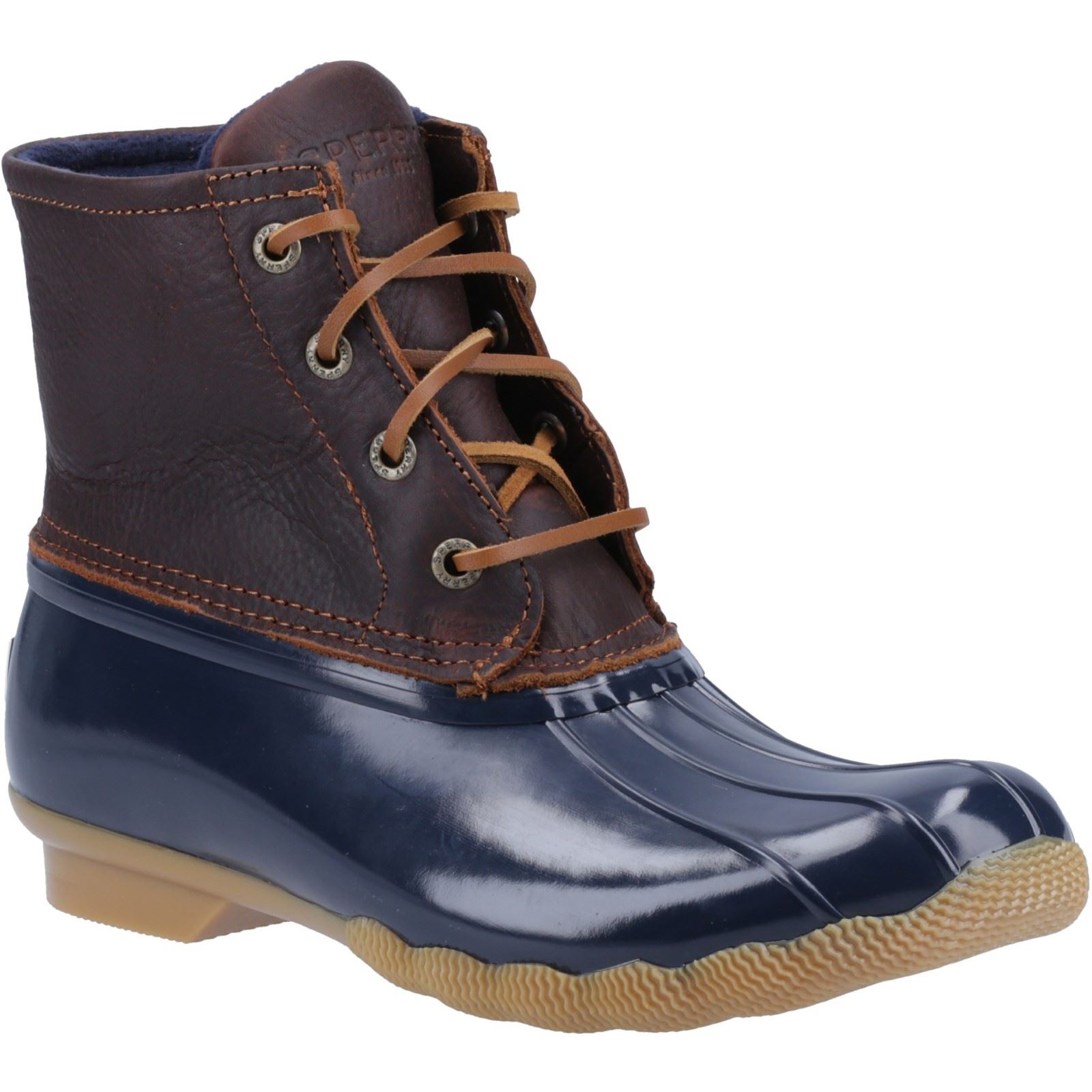Thumbnail - Sperry Saltwater Duck Kunstleder Tan/Navy Wellington Stiefel