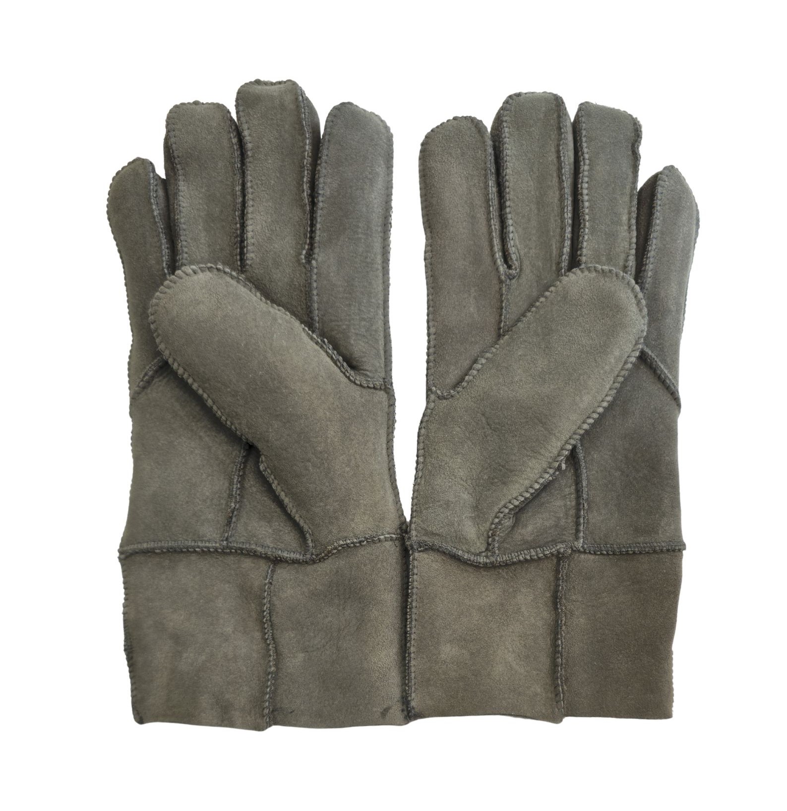 Infinity Leather Unisex Grey Sheepskin Suede Gloves with Roll Up/Down Cuff fingervantar dam – bild 2