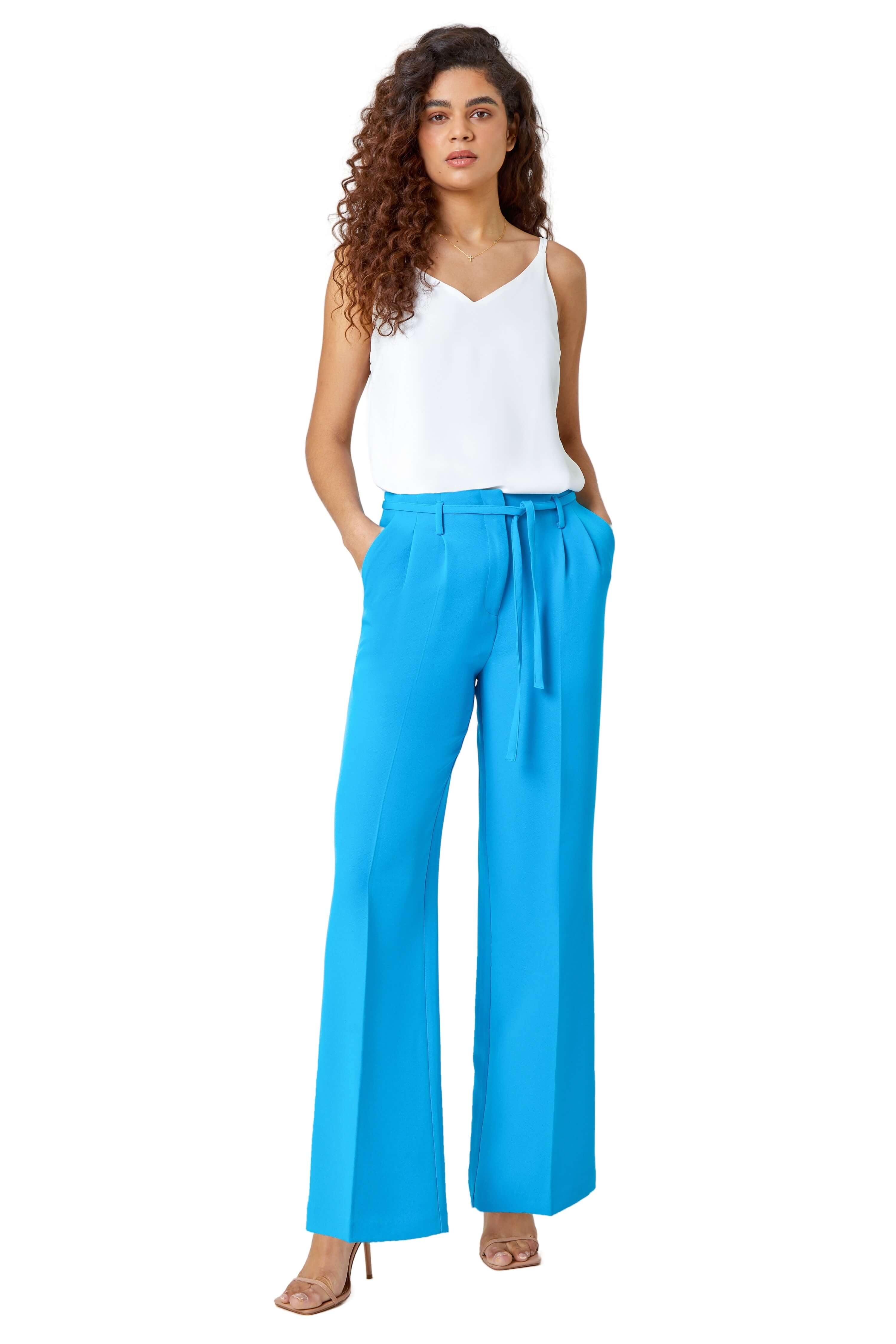 Roman Womens Crepe Stretch Straight Leg Trousers - Blue - Size 18 UK