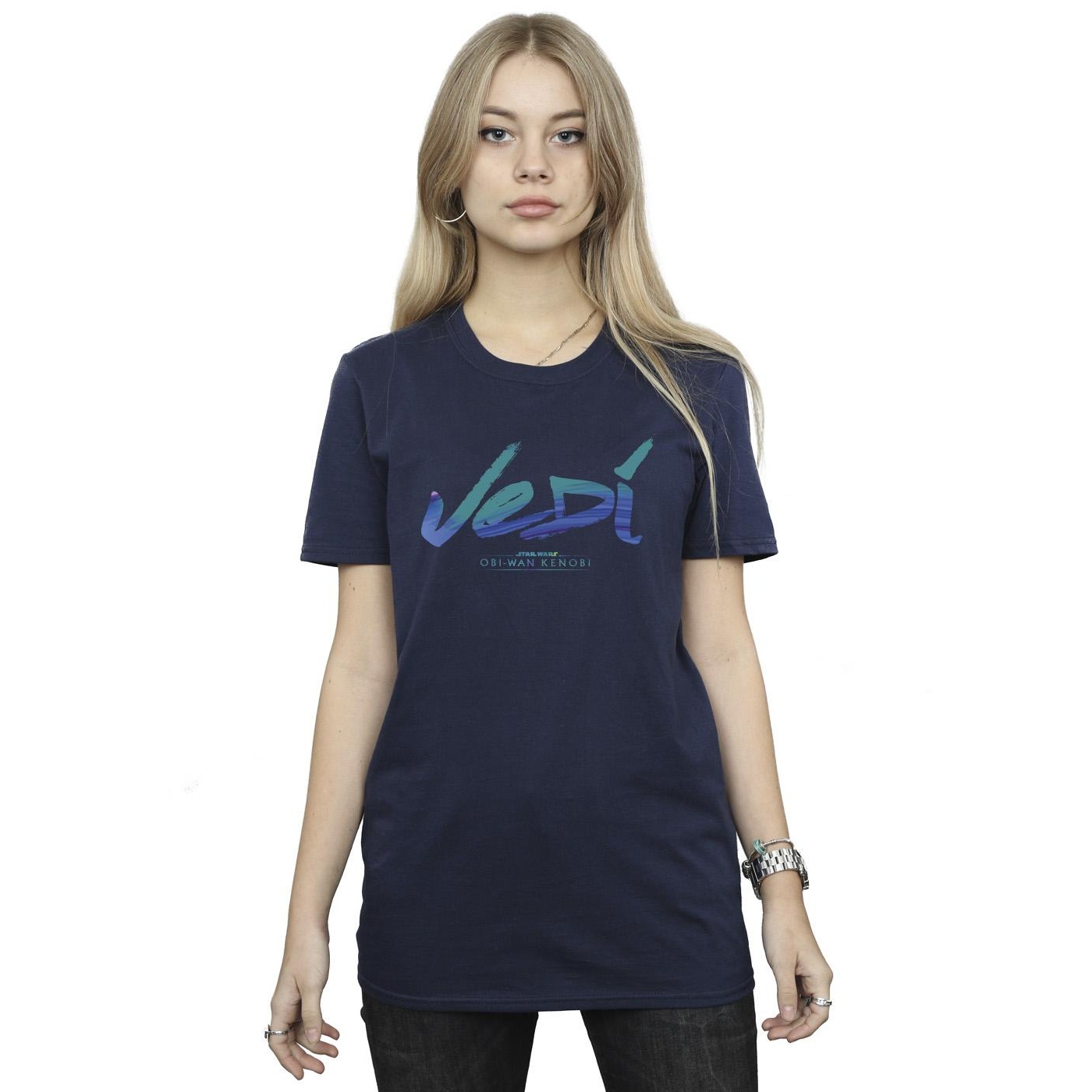 Star Wars Womens/Ladies Obi-Wan Kenobi Jedi Painted Font Cotton Boyfriend T-Shirt (Navy Blue) dam – bild 2
