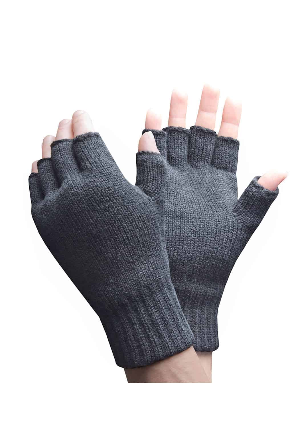 Heat Holders Mens Winter Warm 3.2 TOG Fleece Lined Insulated Fingerless Gloves - Grey - One Size