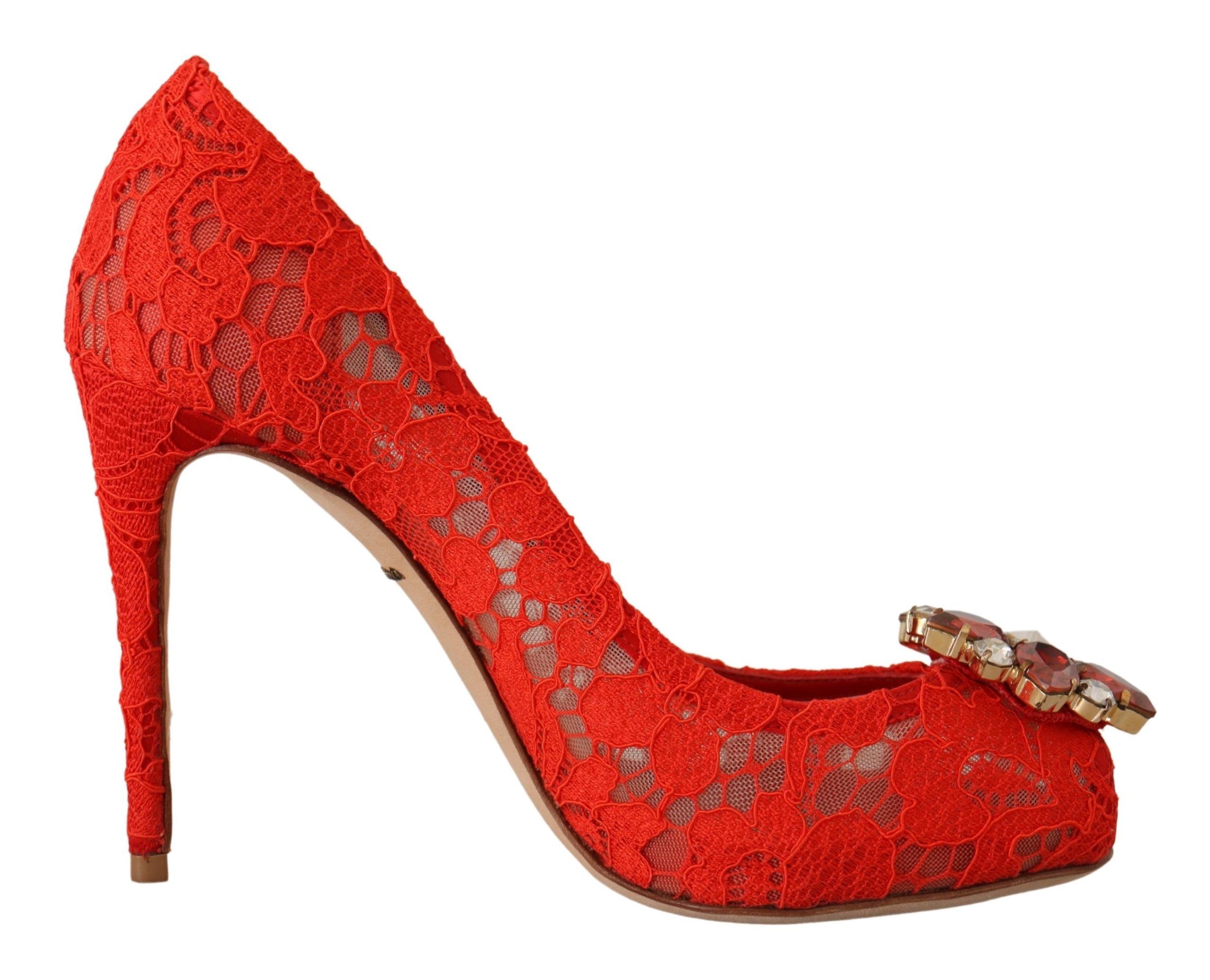 Dolce & Gabbana Red Taormina Lace Crystal Heels WoMens Pumps Rayon – Size EU 35