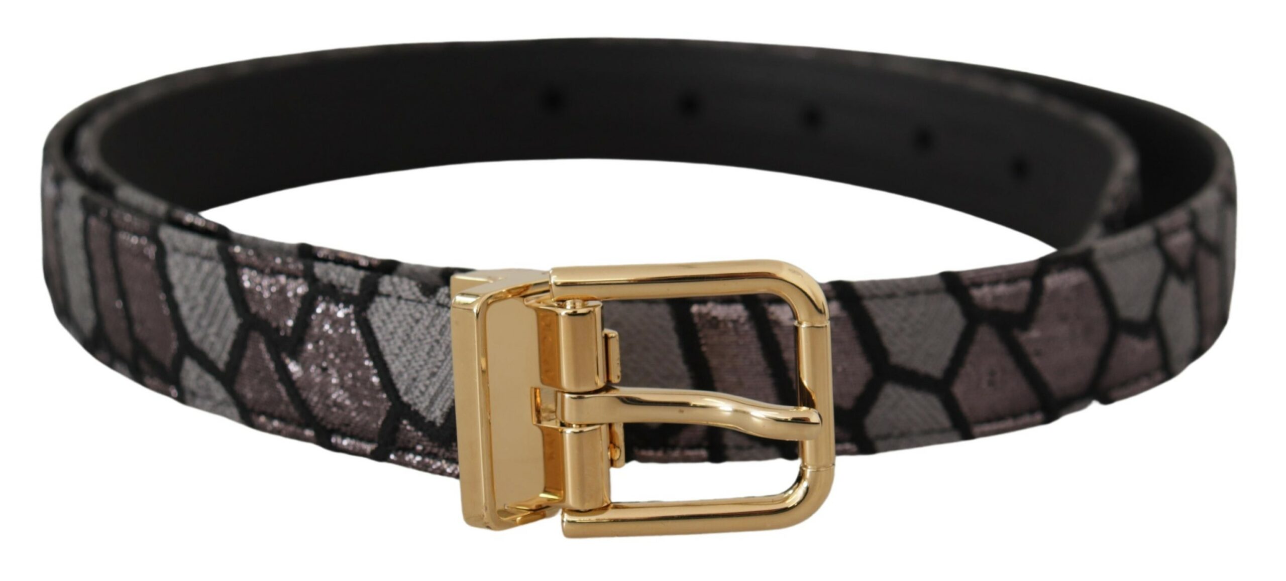 Dolce & Gabbana Mens Multicolor Patchwork Leather Gold Jaquard Belt - Multicolour - Size 90 cm
