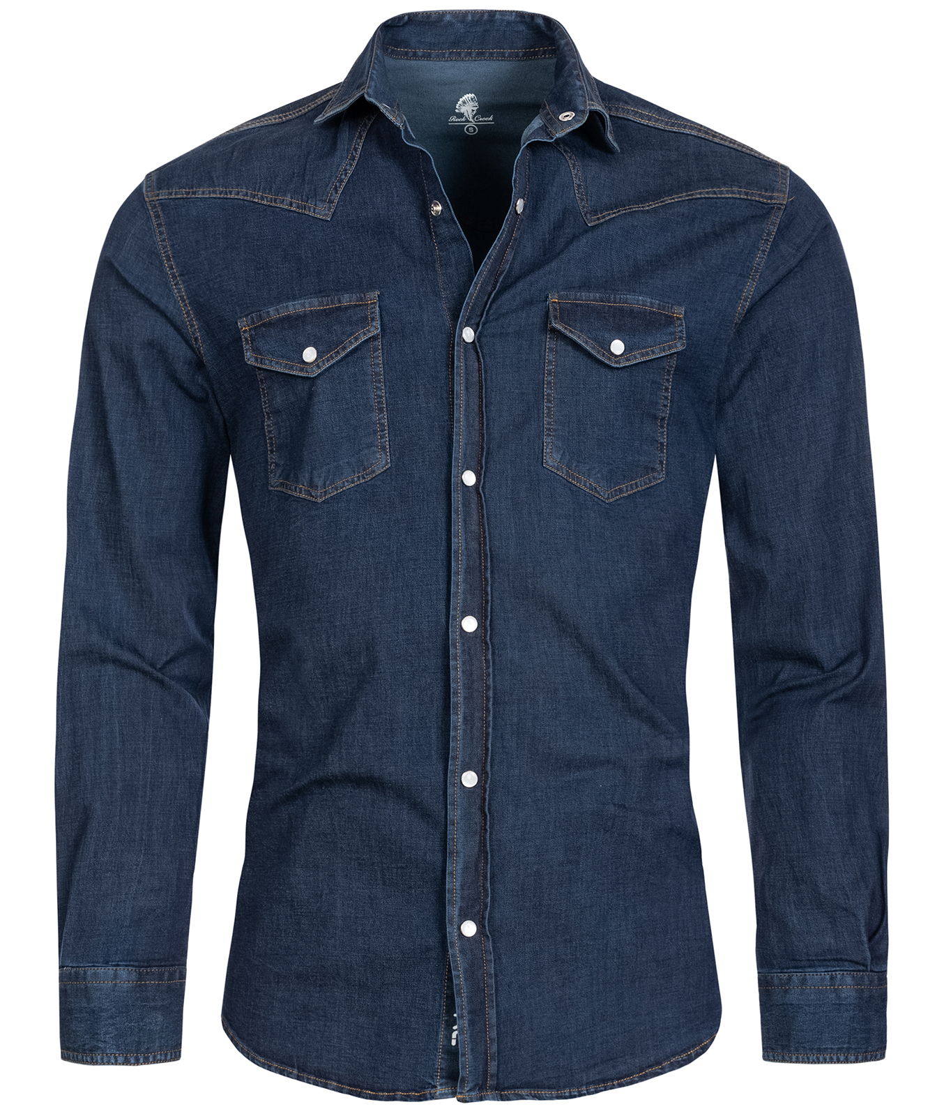 Rock Creek Herren Jeanshemd / Regular Fit Denim Hemd mit Druckknöpfen, Dunkelblau, 2XL