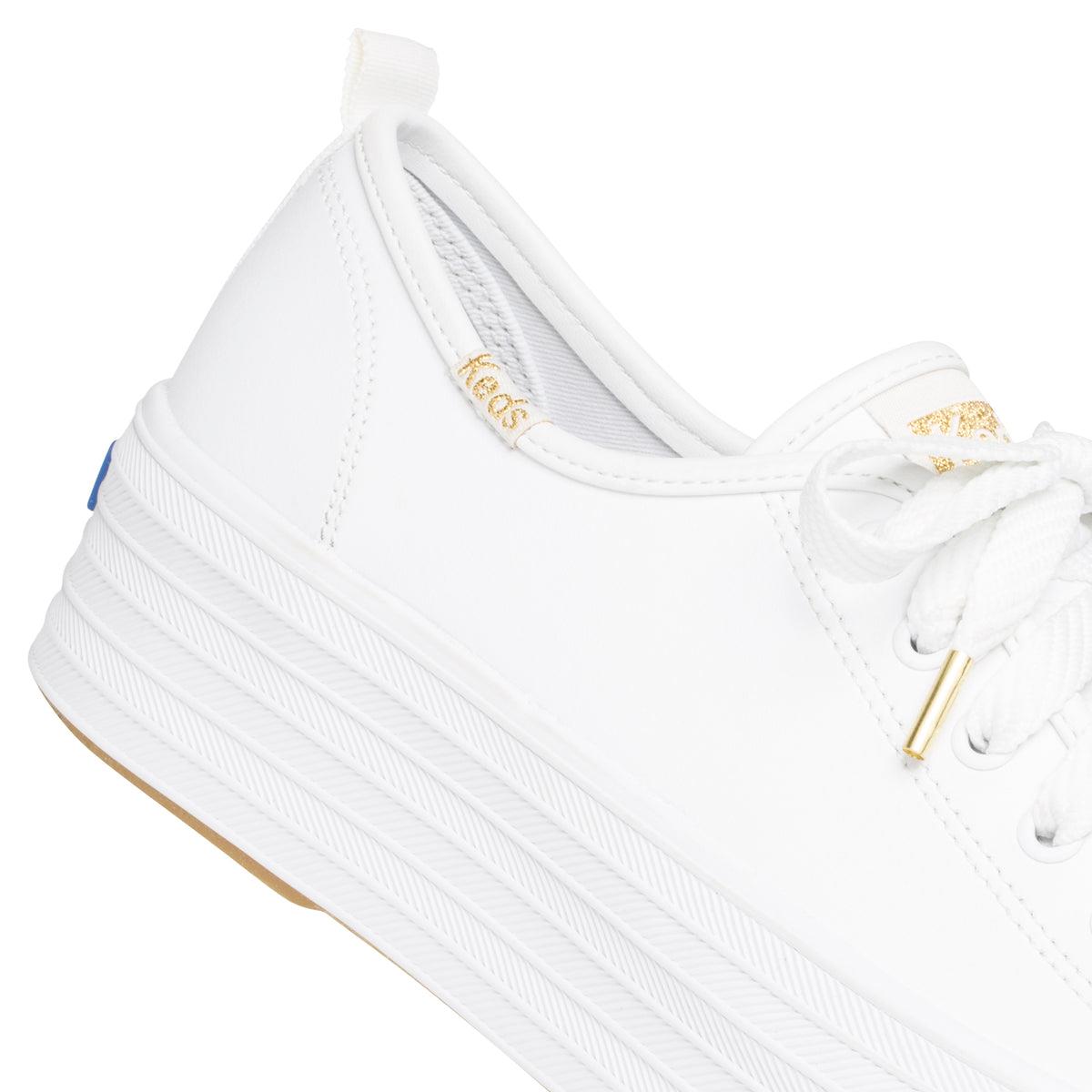 1 Inch Platforms Keds Women's Triple Up White Leather Sneakers with 1-inch Platform Heel