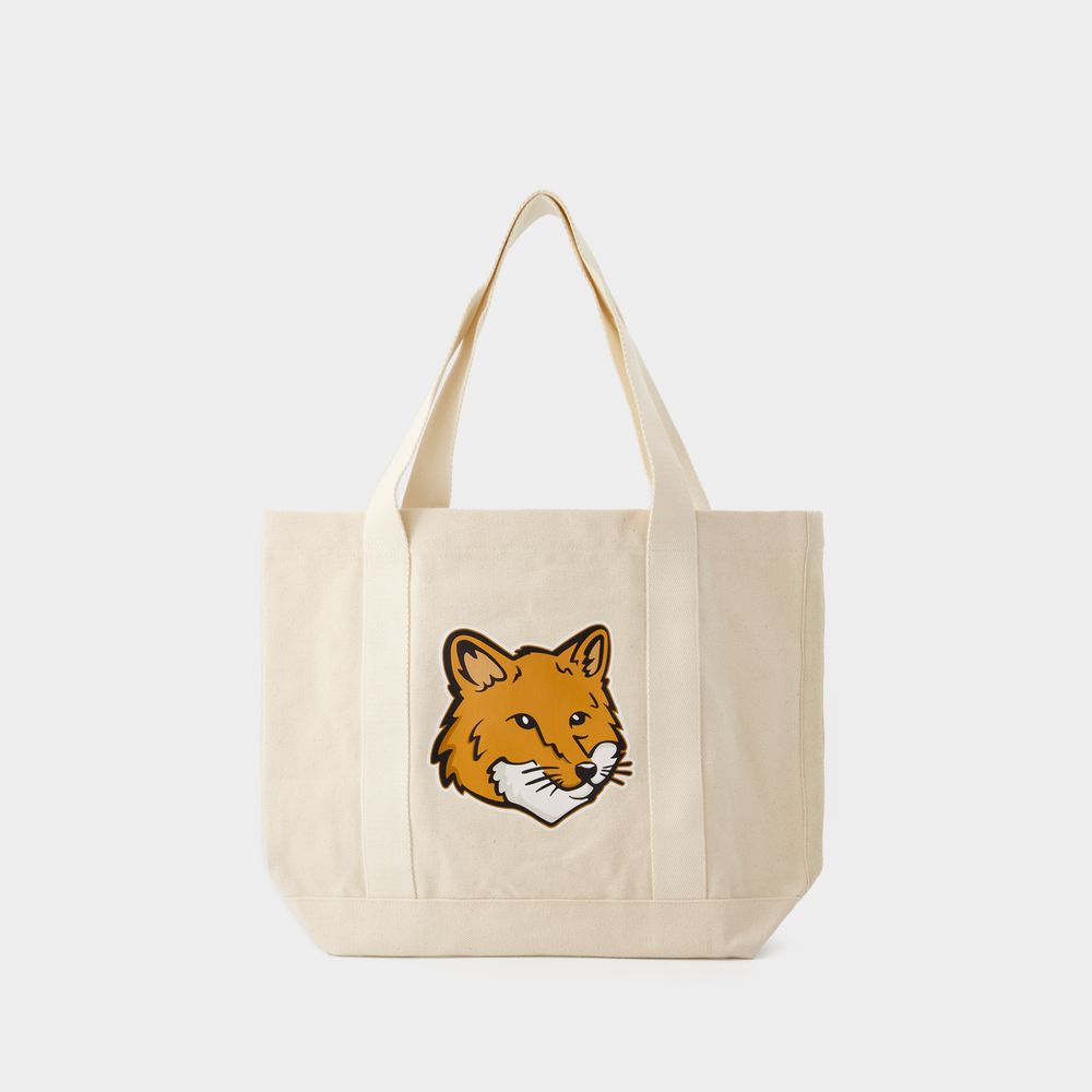 Thumbnail - Tote Bag Fox Head - Maison Kitsune - Baumwolle - Beige