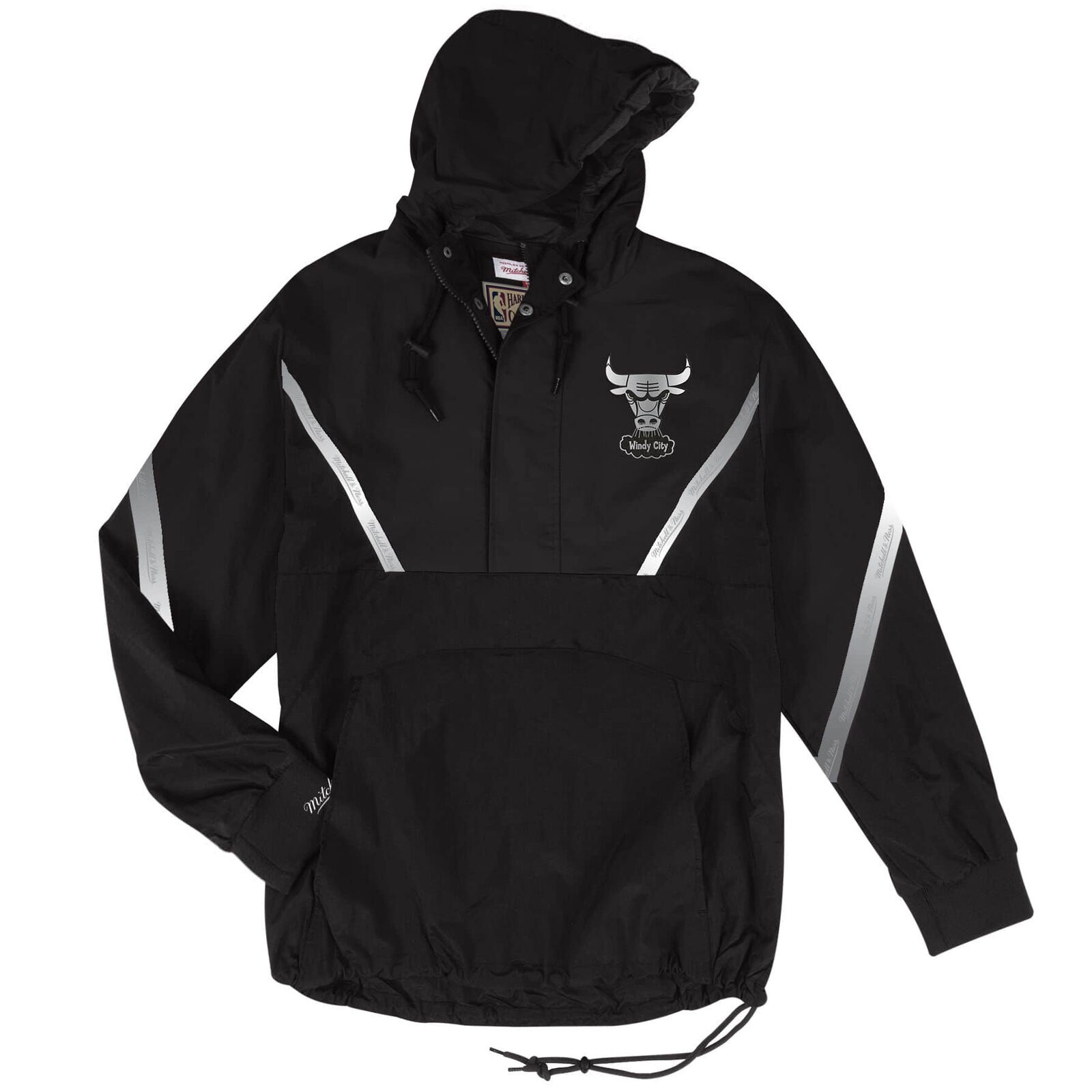 Mitchell & Ness Chicago Bulls Windy City Reflective Mens Anorak Jacket - Black Textile - Size X-Small